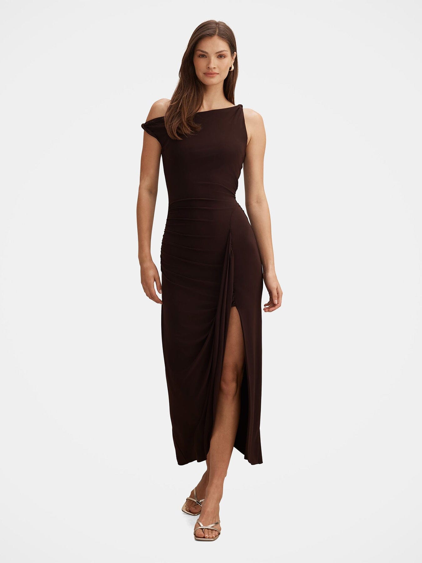 Forever New Vicky Asymmetric Jersey Maxi Dress Brown