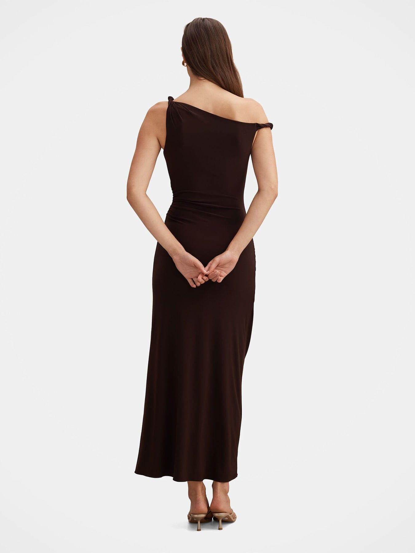 Forever New Vicky Asymmetric Jersey Maxi Dress Brown