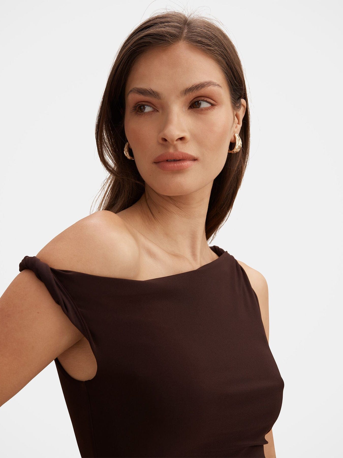 Forever New Vicky Asymmetric Jersey Maxi Dress Brown