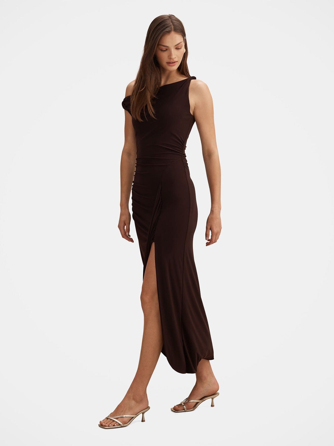 Forever New Vicky Asymmetric Jersey Maxi Dress Brown