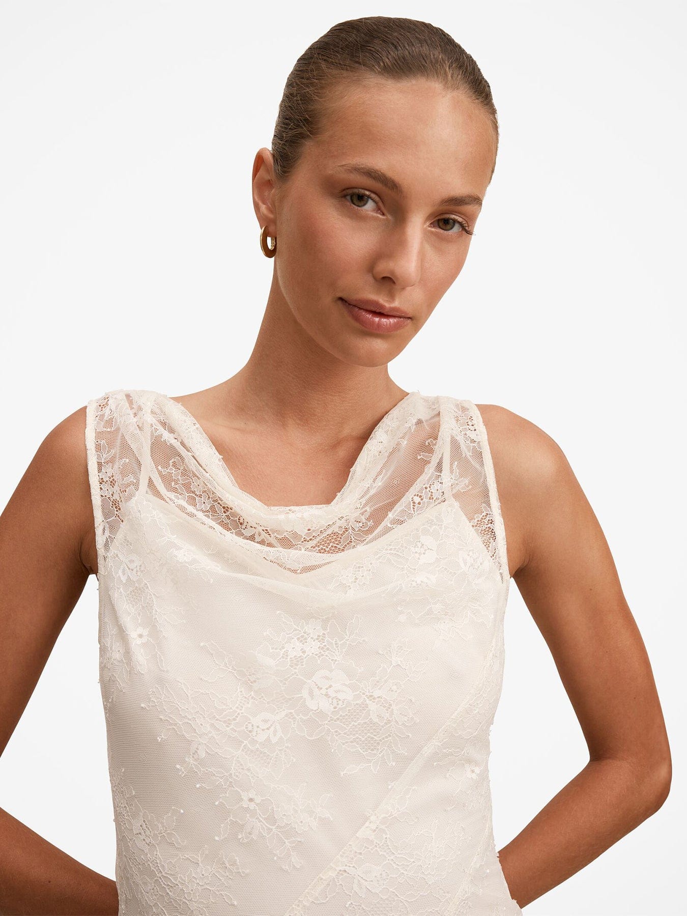 Forever New Jenna Panelled Lace Dress Cream