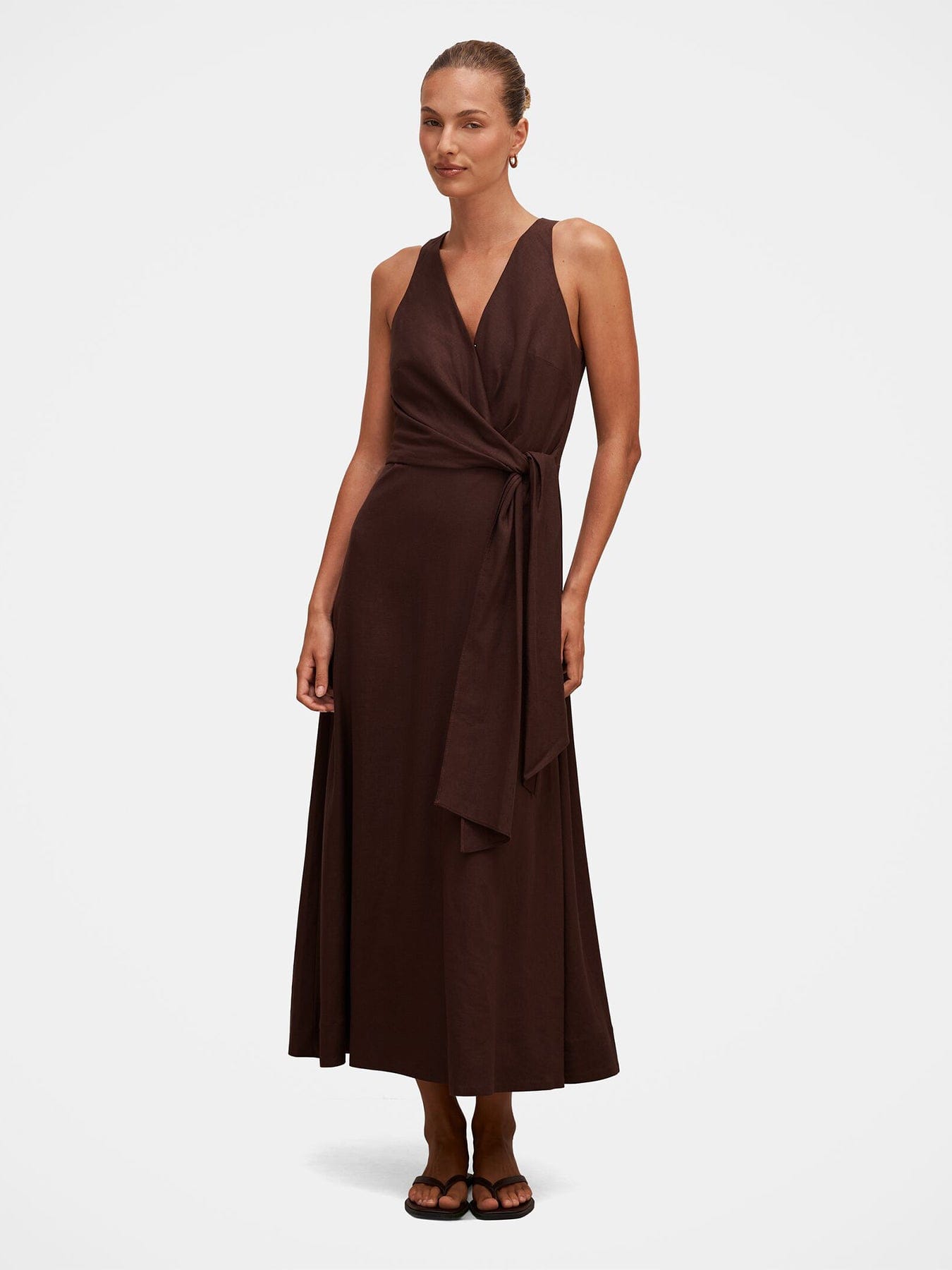 Forever New Zoey Halter Neck Tie Midi Dress Brown