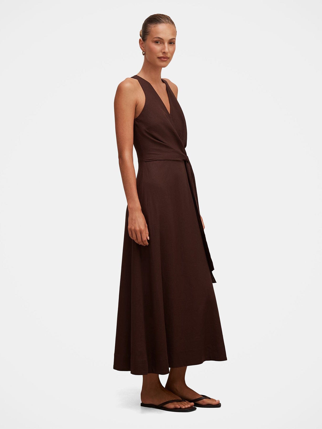 Forever New Zoey Halter Neck Tie Midi Dress Brown