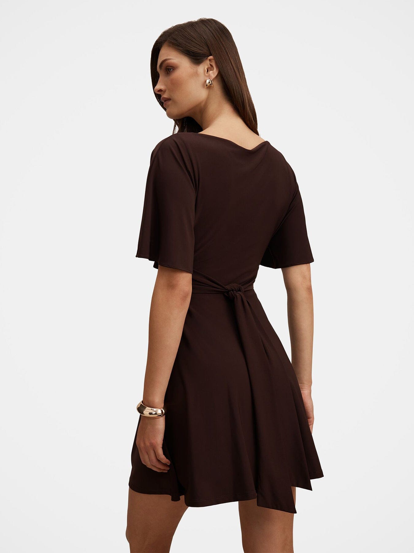 Forever New Cora Flutter Sleeve Tie Mini Dress Brown