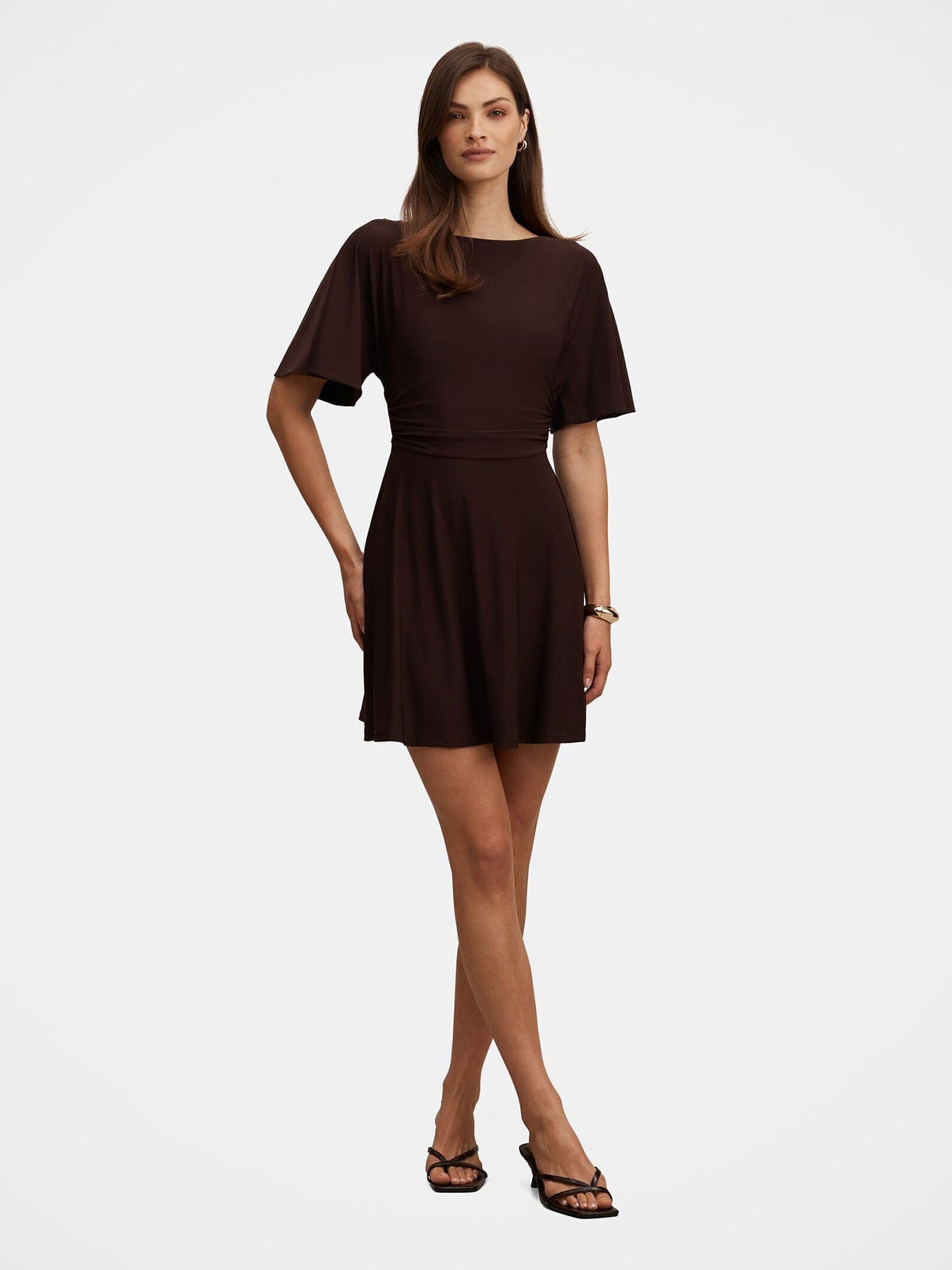 Forever New Cora Flutter Sleeve Tie Mini Dress Brown