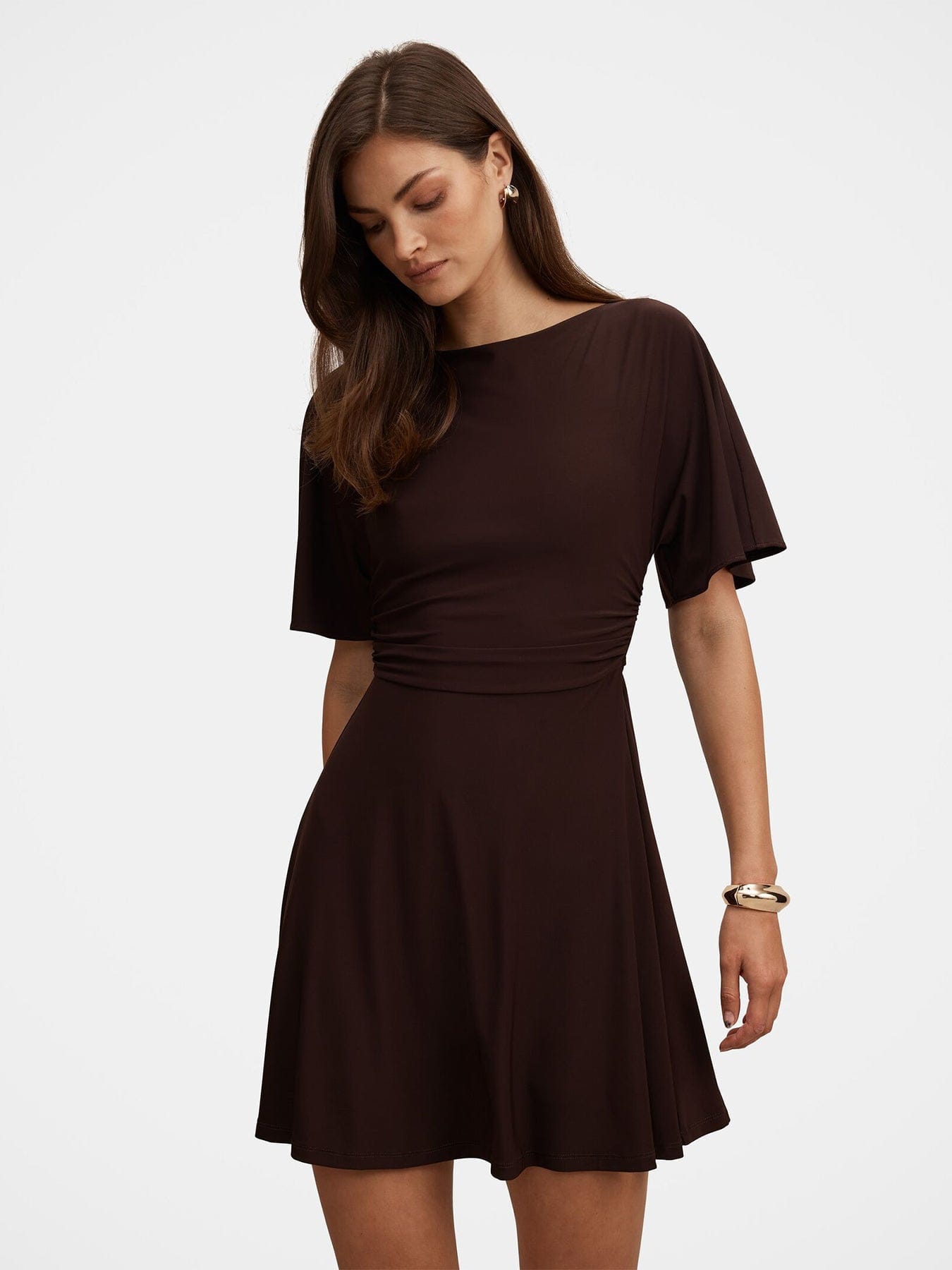 Forever New Cora Flutter Sleeve Tie Mini Dress Brown
