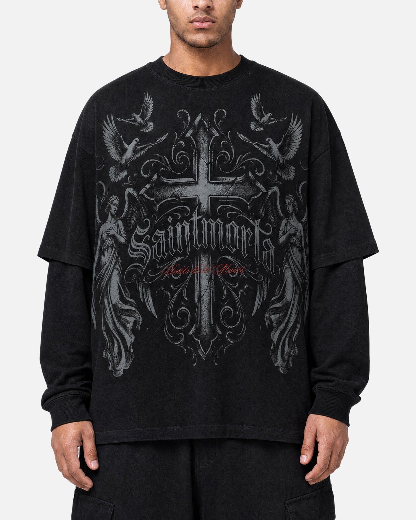 Saint Morta Renaissance Layered Long Sleeve T - Shirt Washed Black