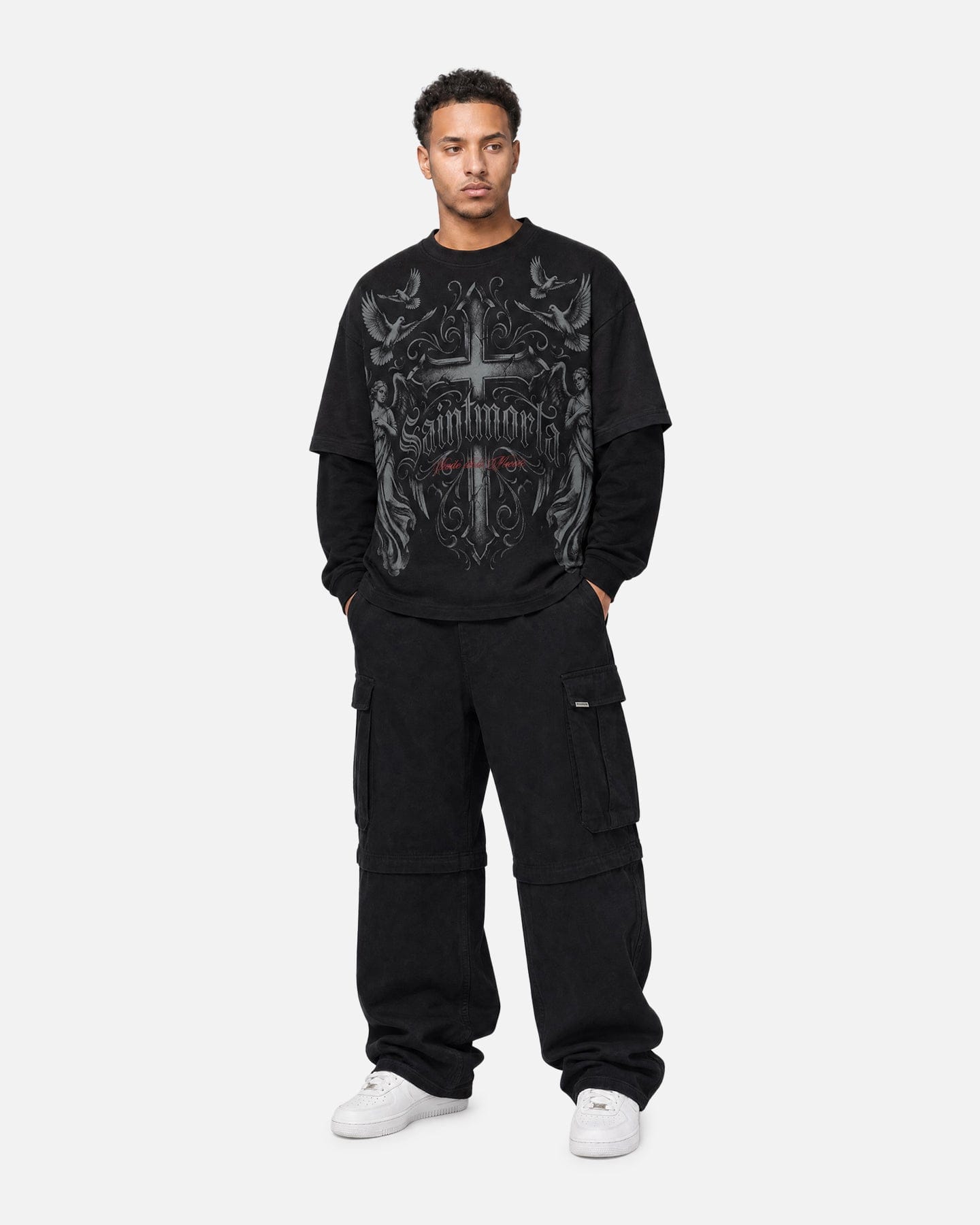 Saint Morta Renaissance Layered Long Sleeve T - Shirt Washed Black