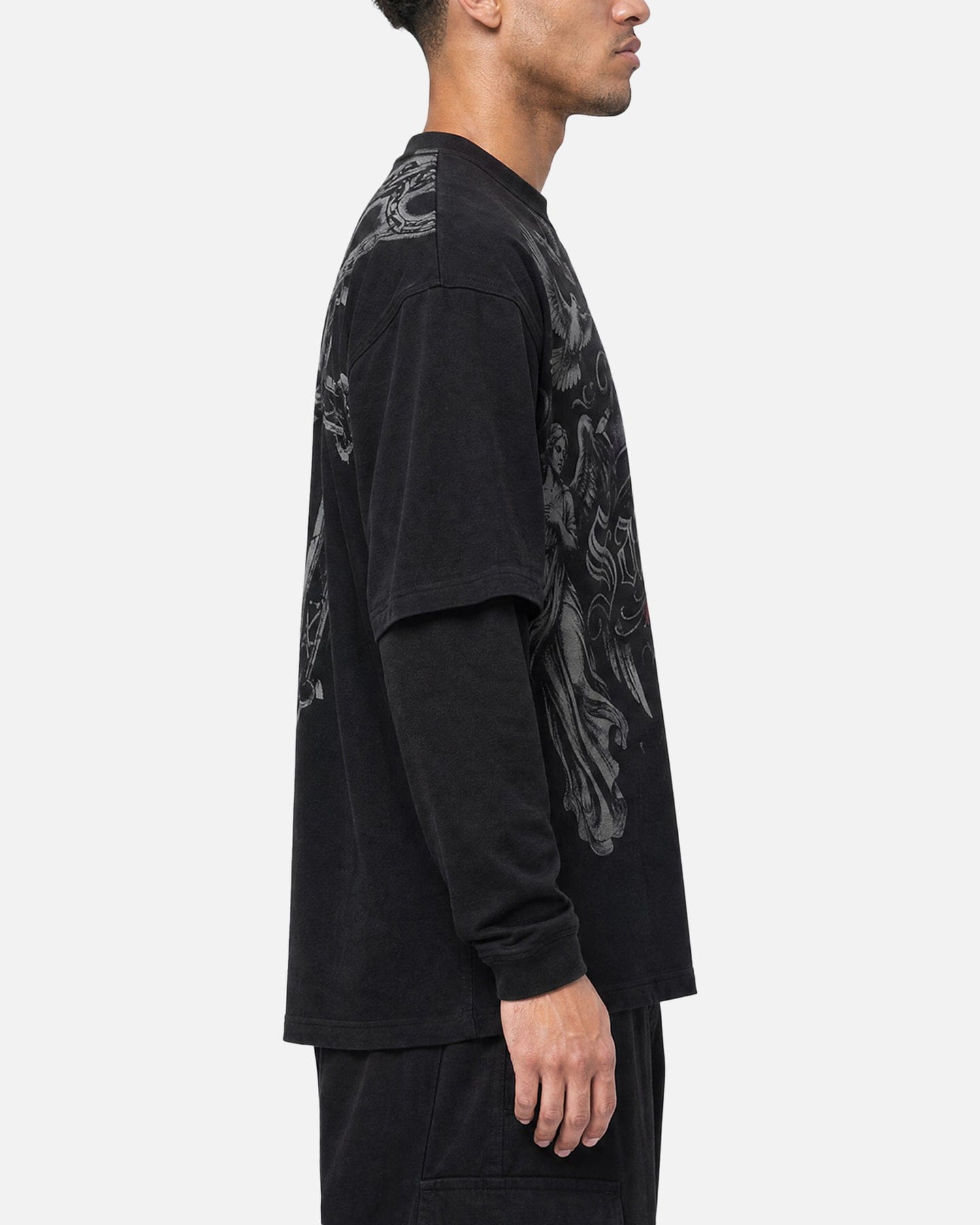 Saint Morta Renaissance Layered Long Sleeve T - Shirt Washed Black