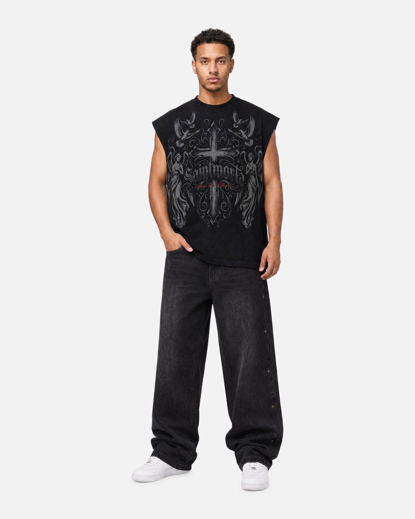 Saint Morta Renaissance Muscle T - Shirt Washed Black