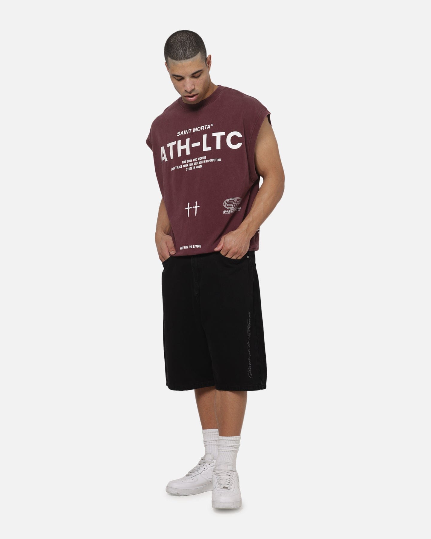 Saint Morta Athletc Cut Off Sweat T - Shirt Pigment Washed
