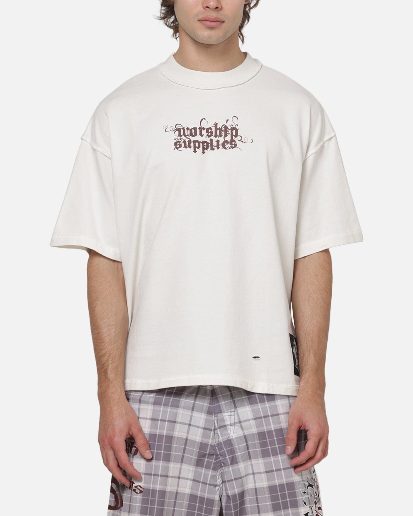 Worship Restraint Box Crop Reverse T - Shirt Coconut Milk
