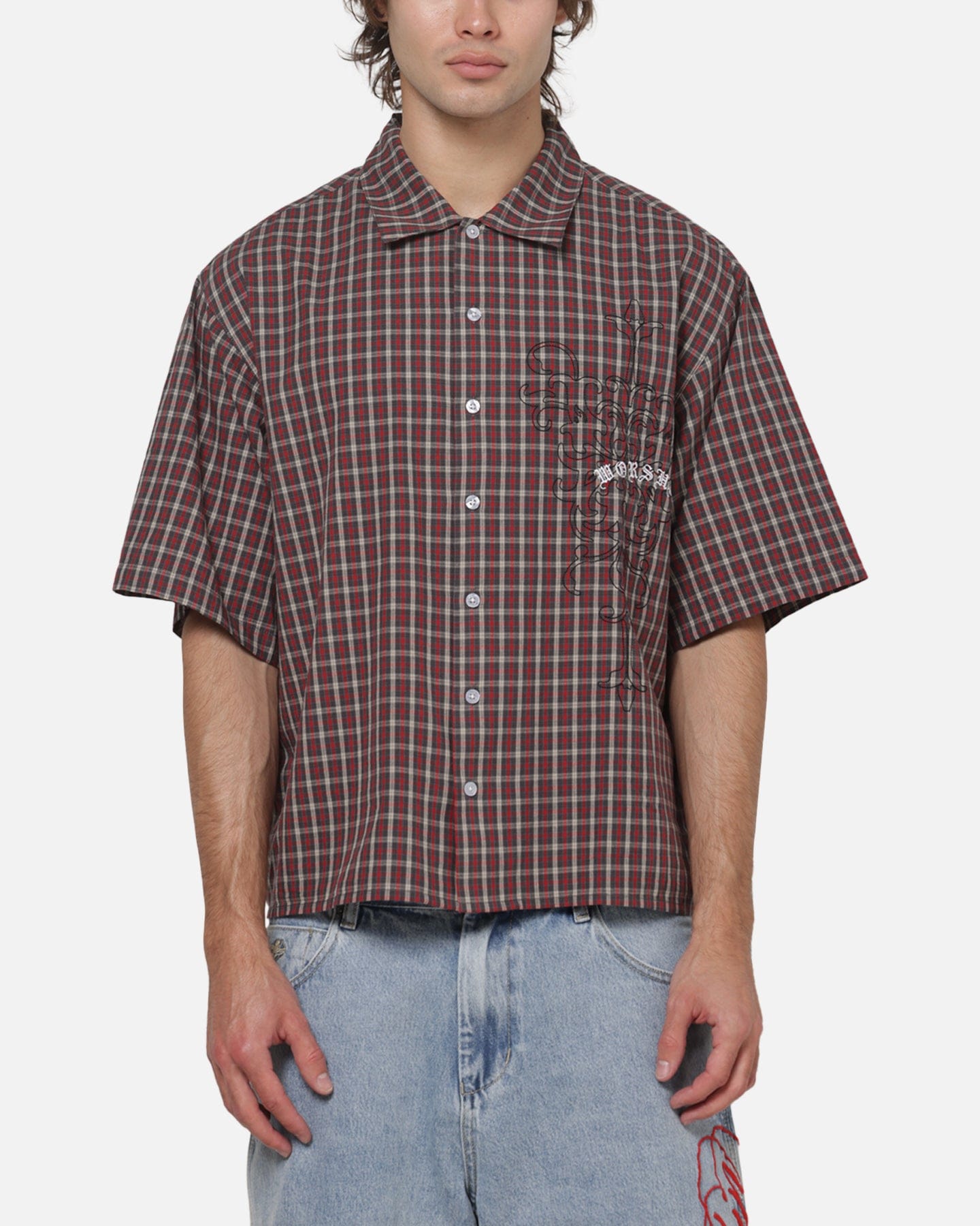 Worship Catharsis Box Crop Shirt Red Check