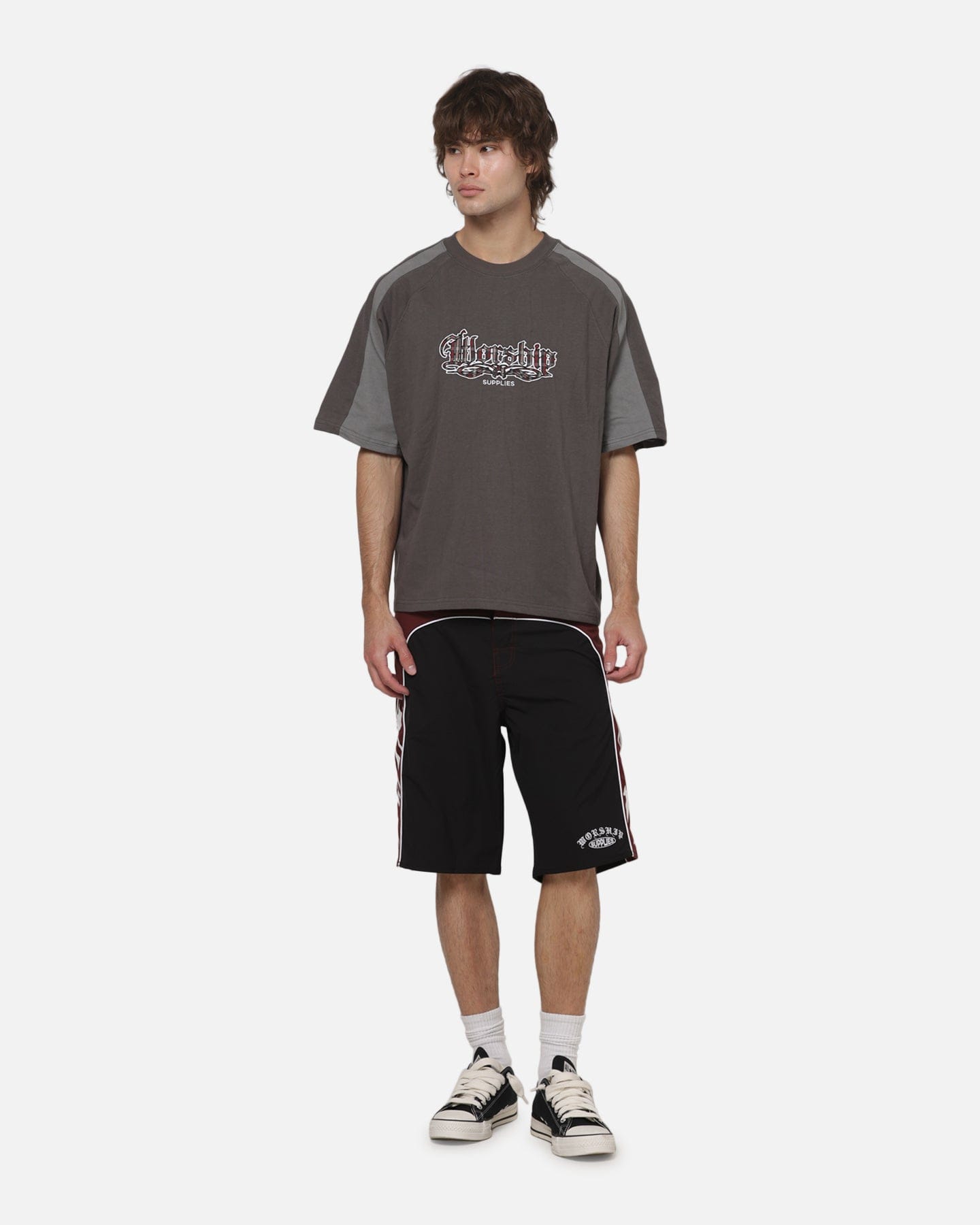Worship Catharsis Box Crop Raglan T - Shirt Worn Black