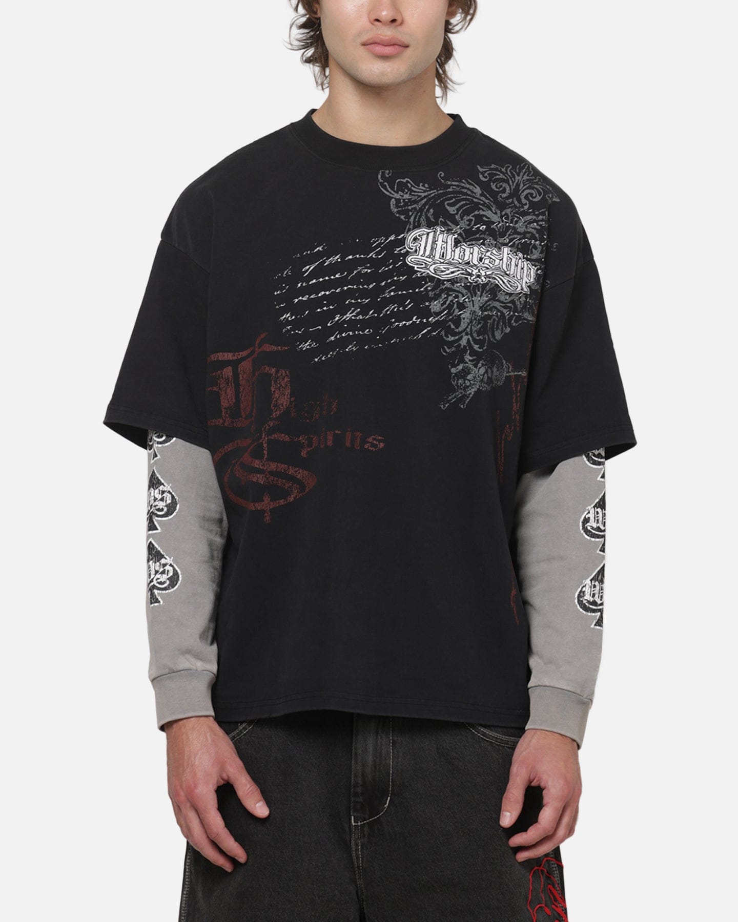 Worship Catharsis Box Crop Long Sleeve T - Shirt Washed Black
