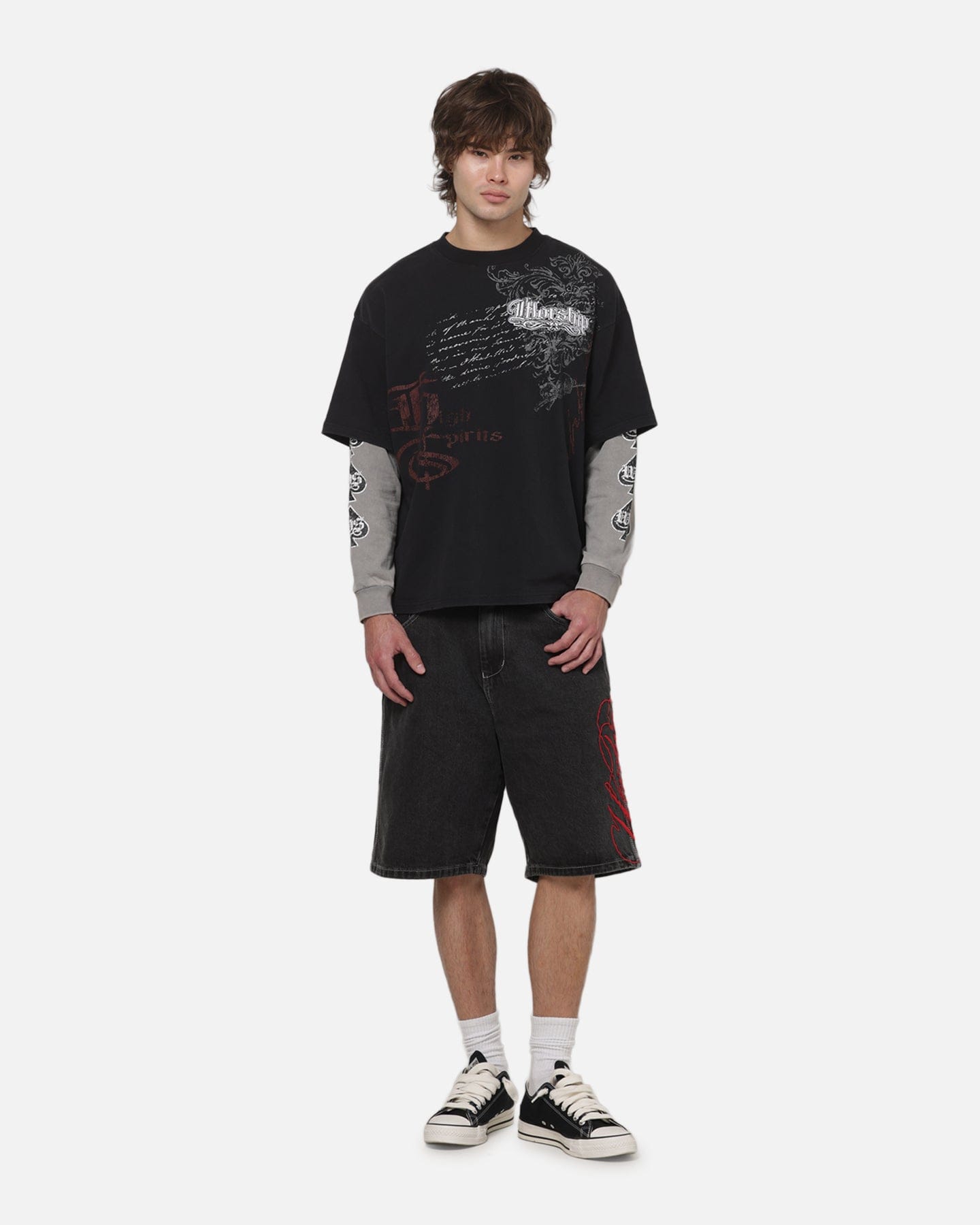 Worship Catharsis Box Crop Long Sleeve T - Shirt Washed Black