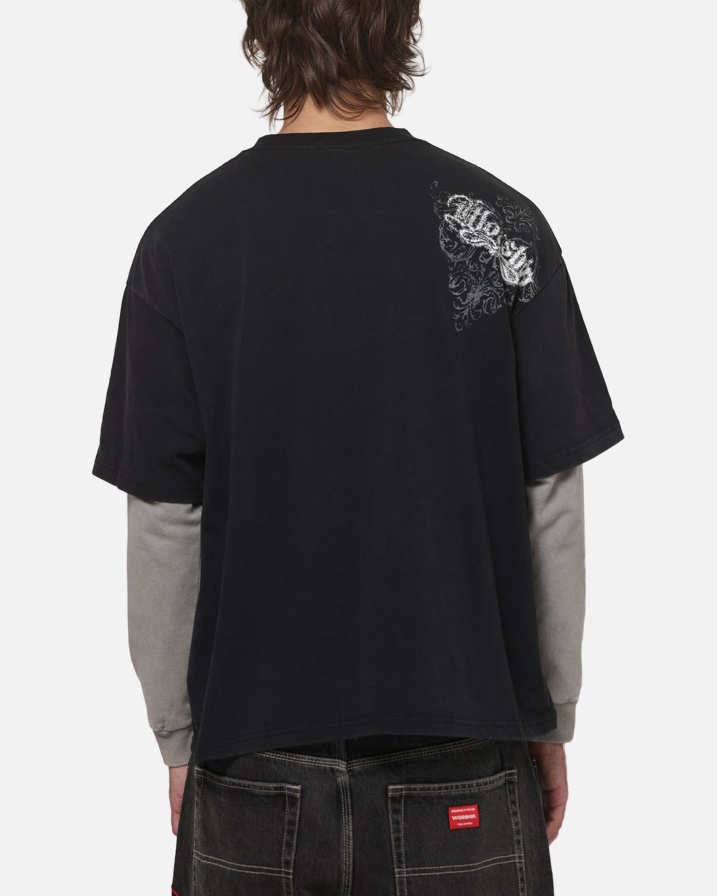 Worship Catharsis Box Crop Long Sleeve T - Shirt Washed Black