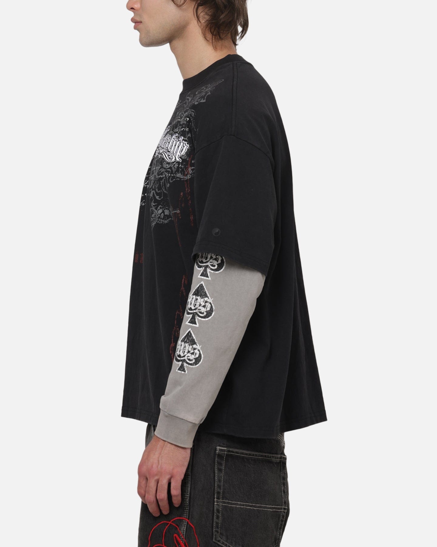 Worship Catharsis Box Crop Long Sleeve T - Shirt Washed Black