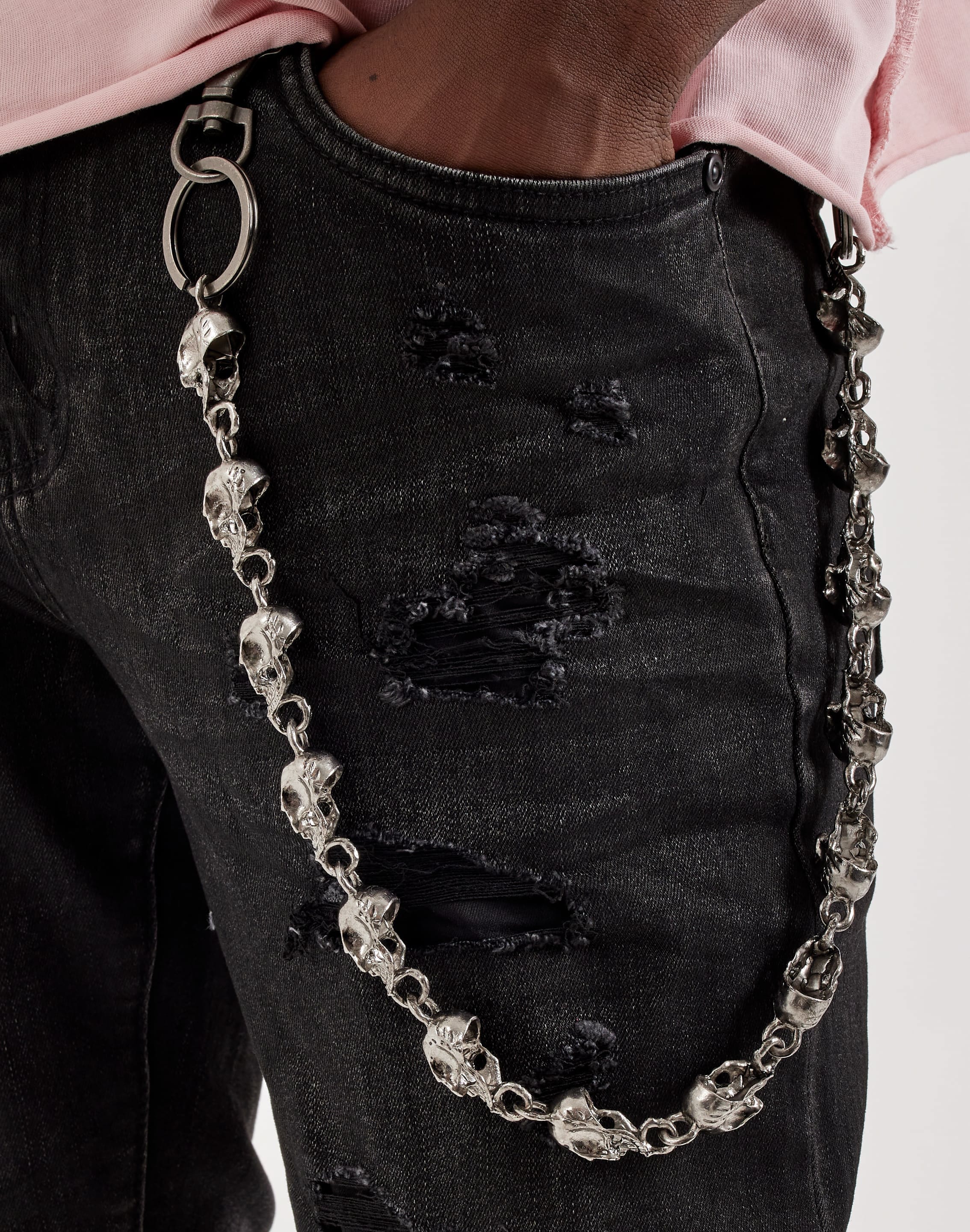 Waimea Stacked Distressed Skull Chain Denim Jeans