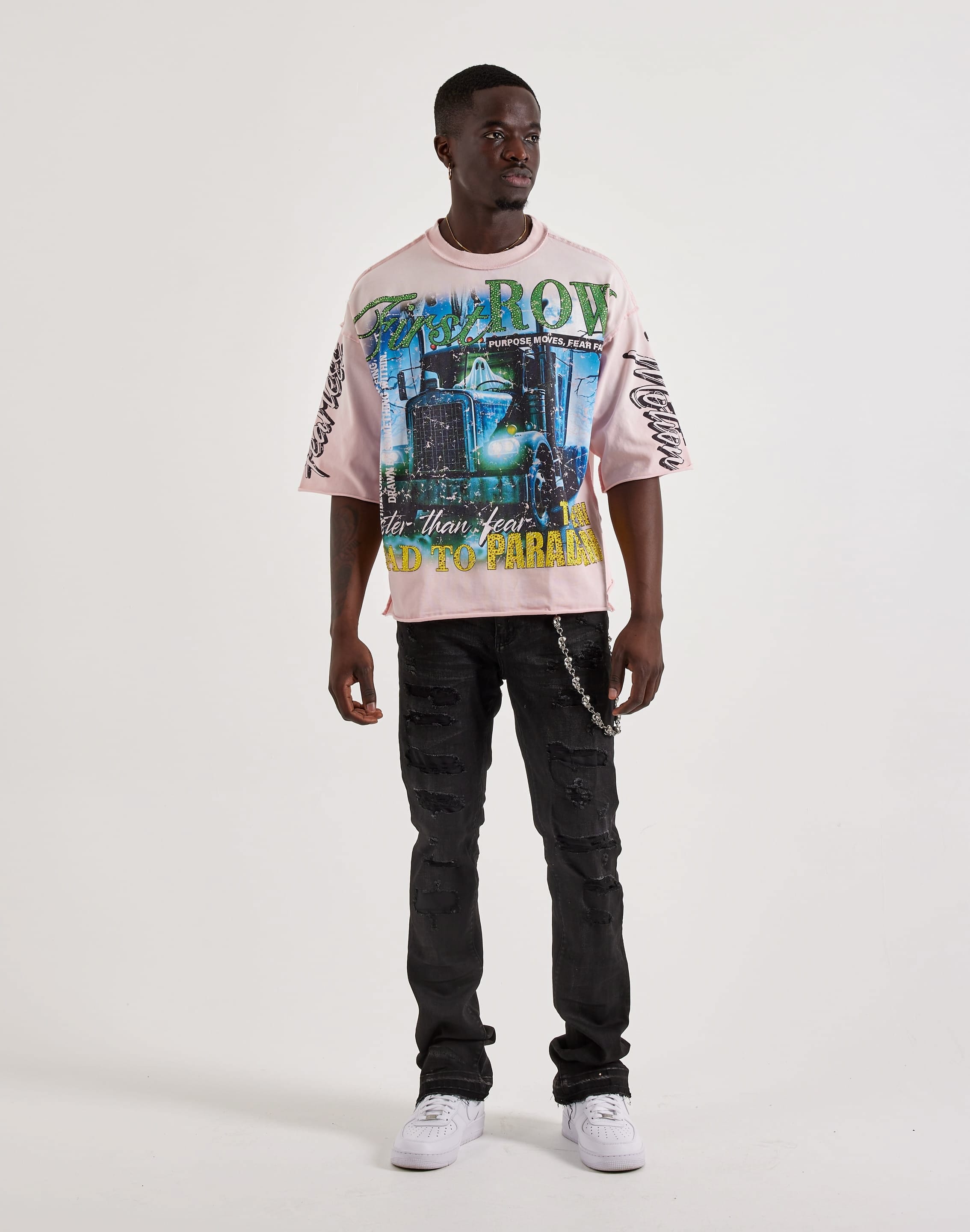 Waimea Stacked Distressed Skull Chain Denim Jeans