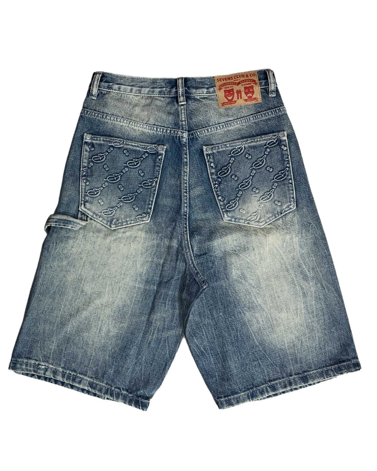 Triple Sevens Monogram Denim Shorts Blue