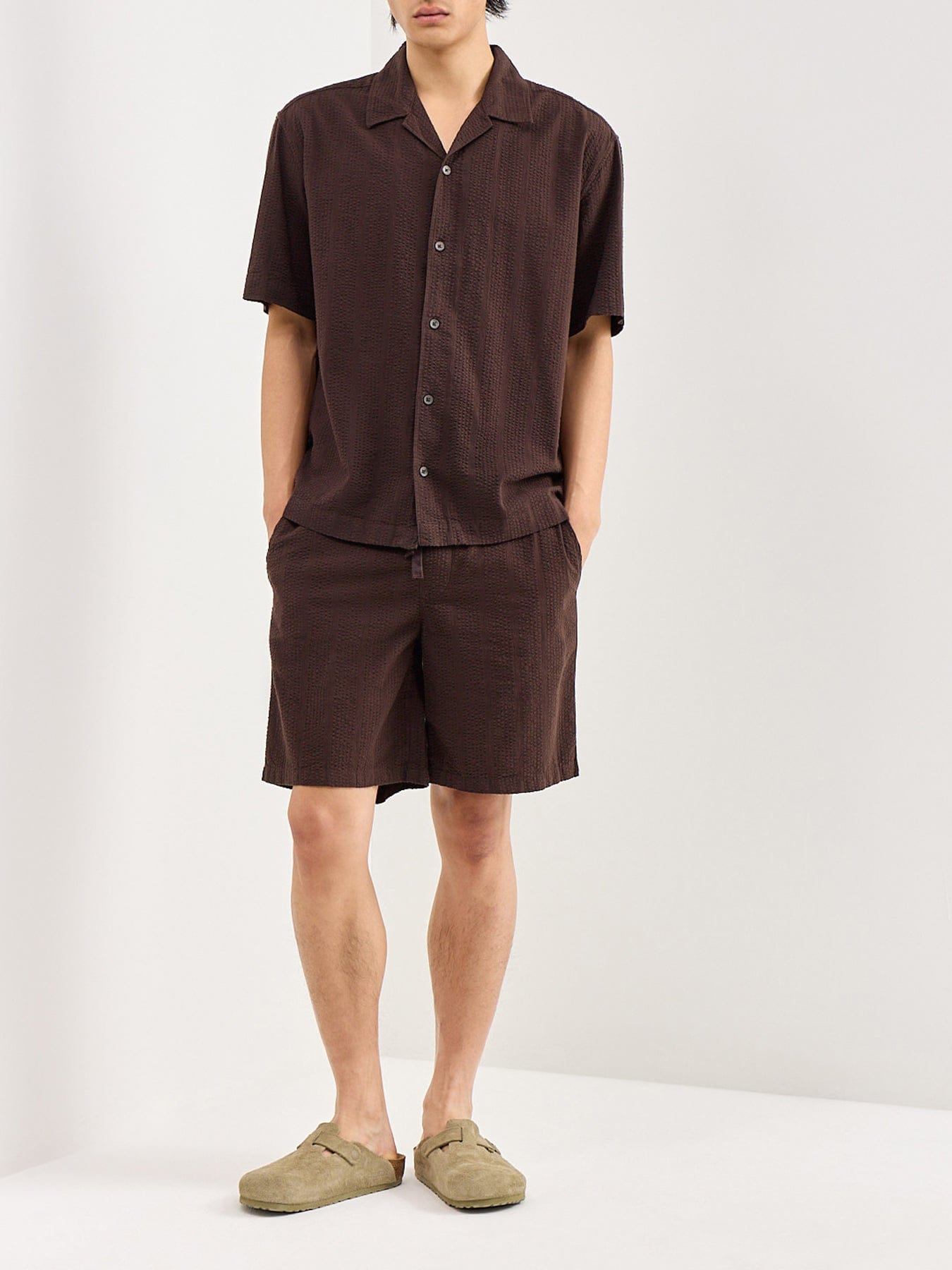 Only & Sons Cruz Seersucker Jogger Shorts Brown