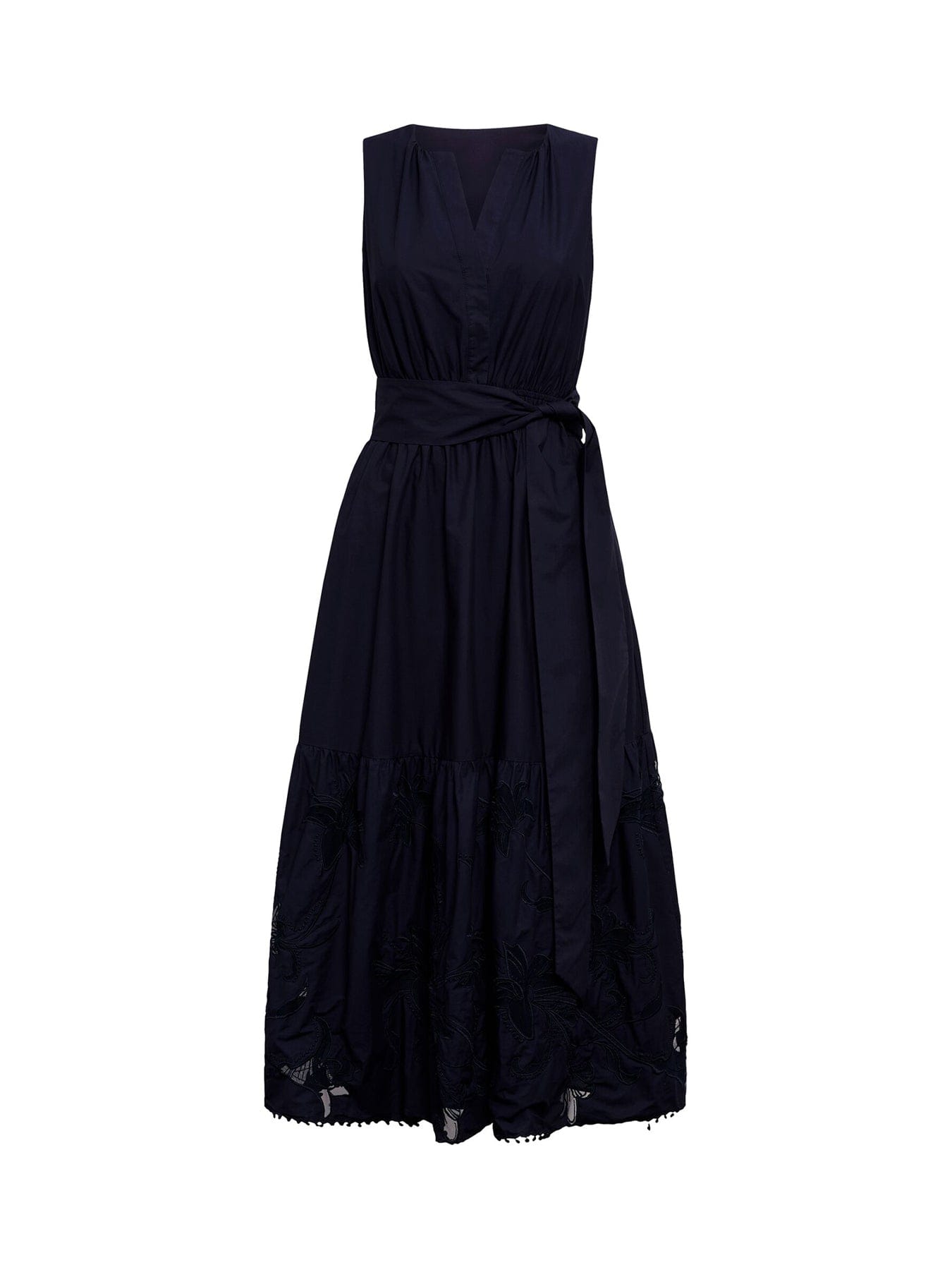 Forever New Evie Sleeveless Embroidered Tie Midi Dress Blue