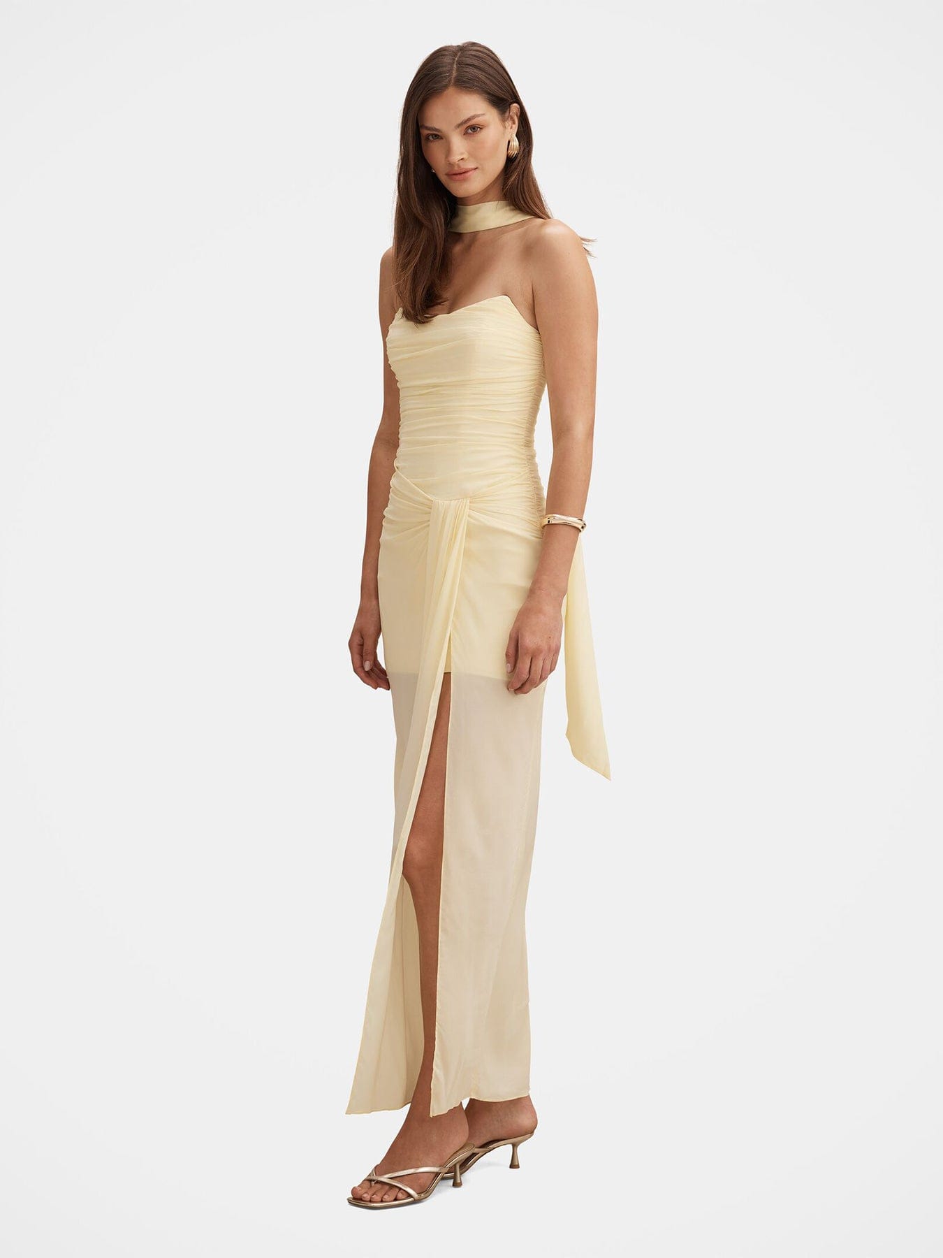 Forever New Arli Strapless Ruched Maxi Dress Yellow