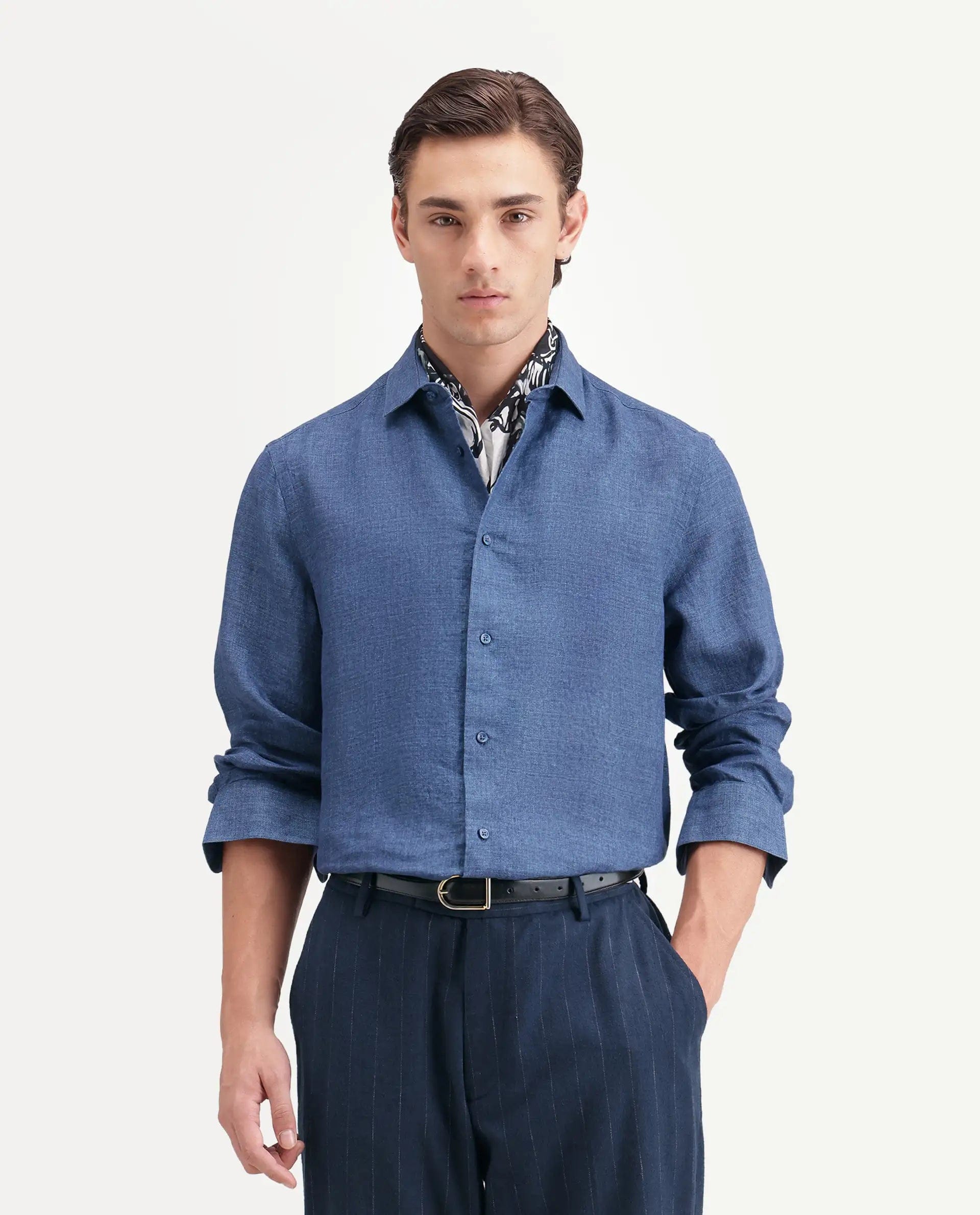 RARE Rabbit Men's Borium Ls - Aw26 Blue 100% Linen Button Regular Fit Shirt