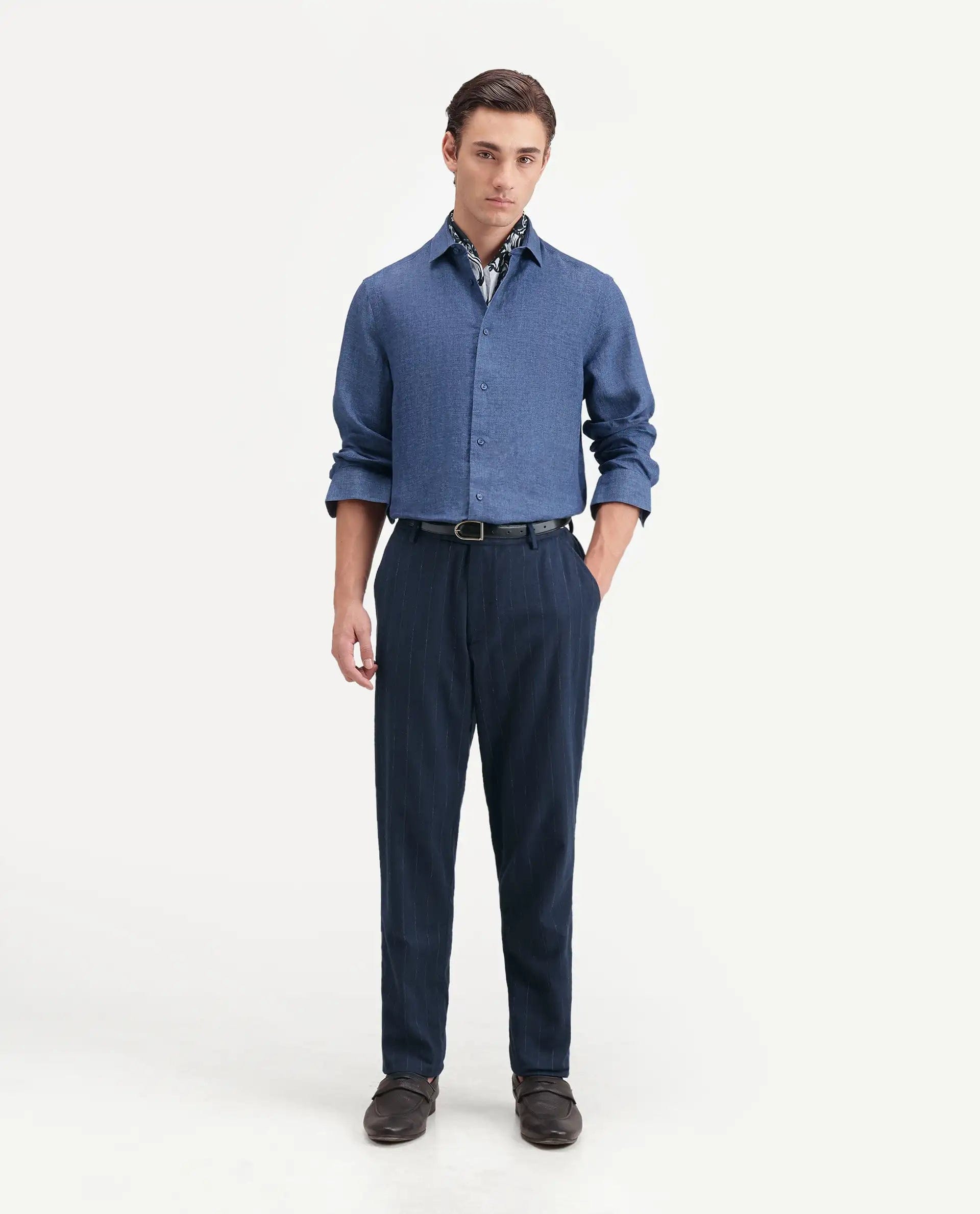 RARE Rabbit Men's Borium Ls - Aw26 Blue 100% Linen Button Regular Fit Shirt