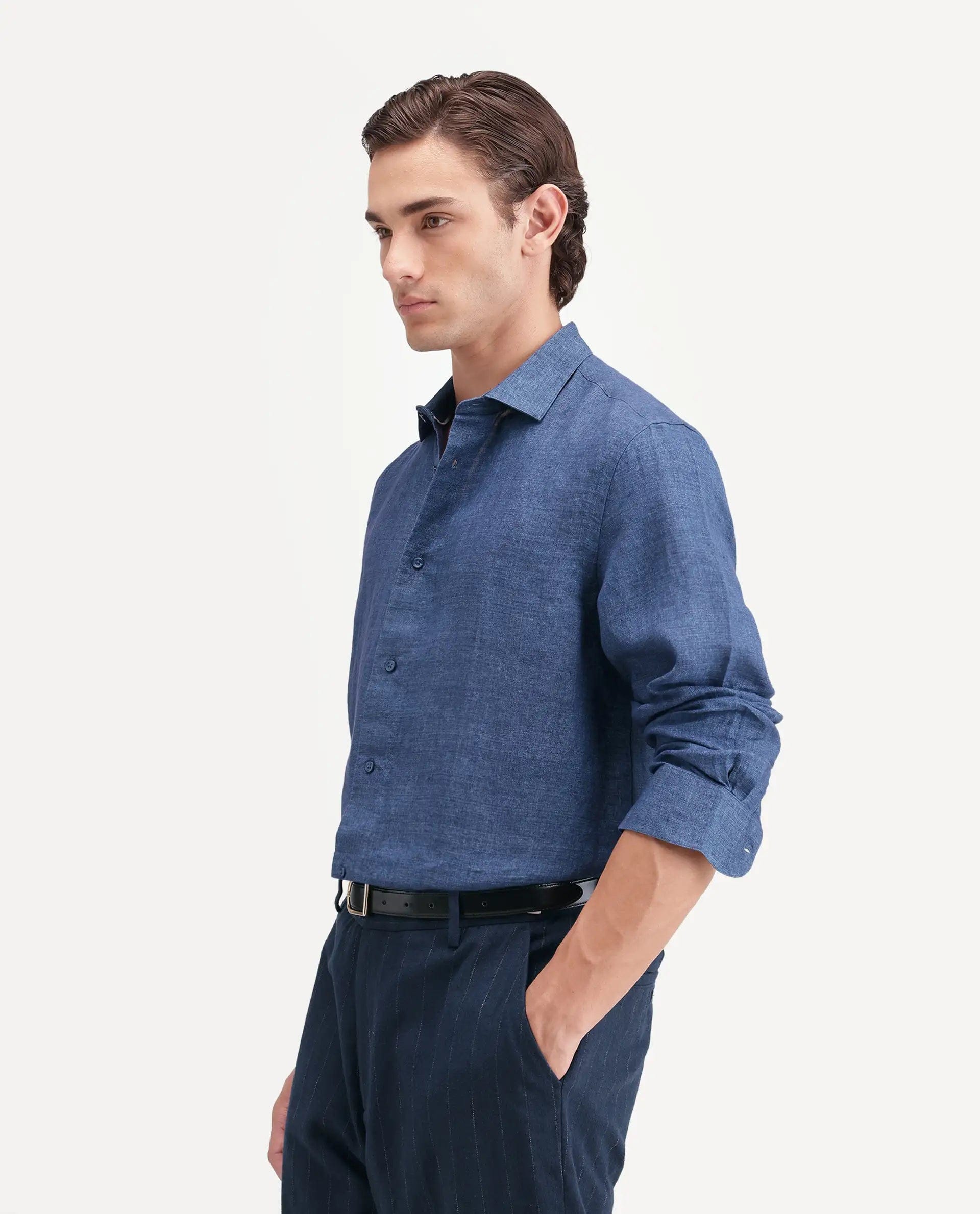 RARE Rabbit Men's Borium Ls - Aw26 Blue 100% Linen Button Regular Fit Shirt