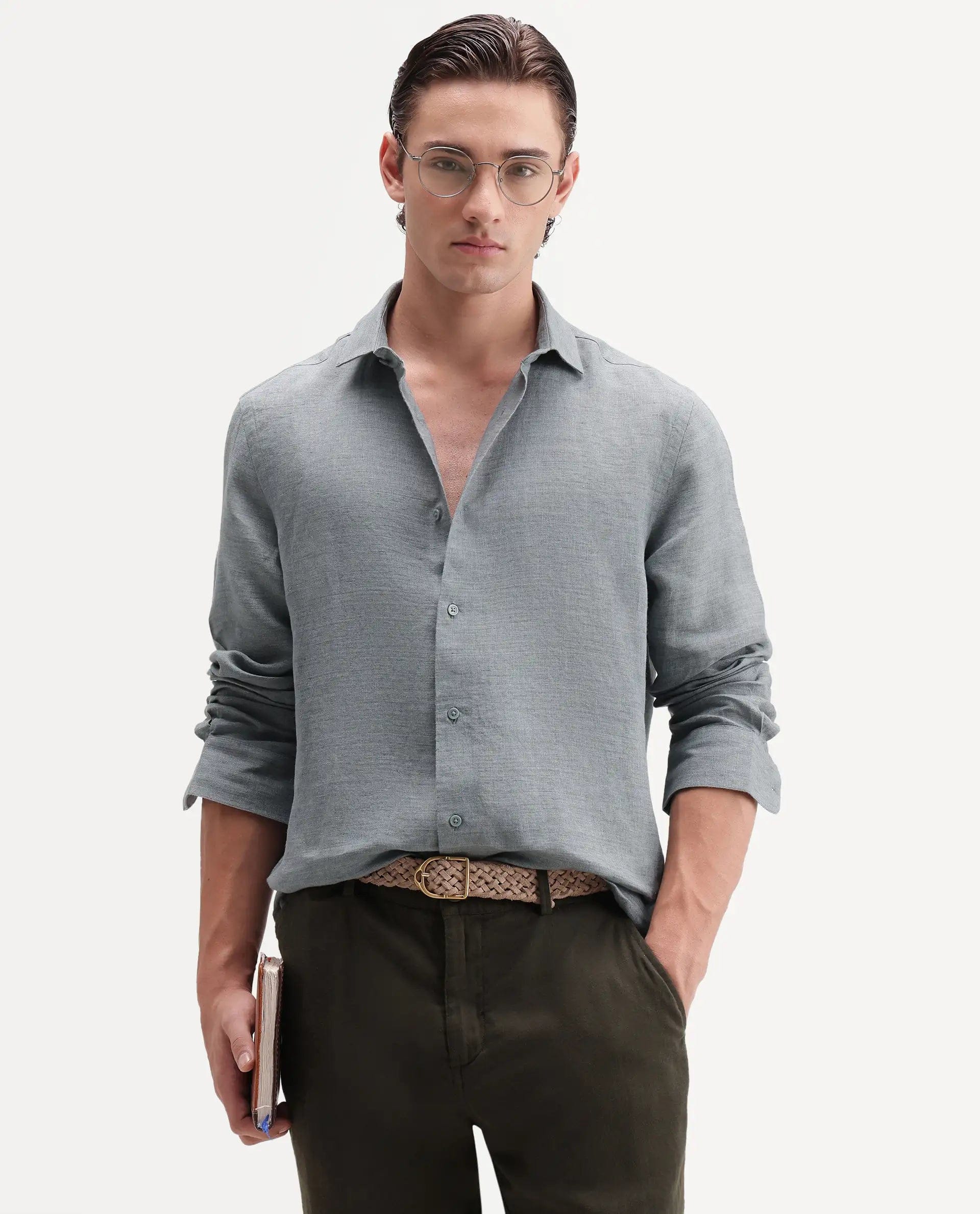 RARE Rabbit Men's Borium Ls - Aw26 Dusky Teal 100% Linen Button Regular Fit Shirt