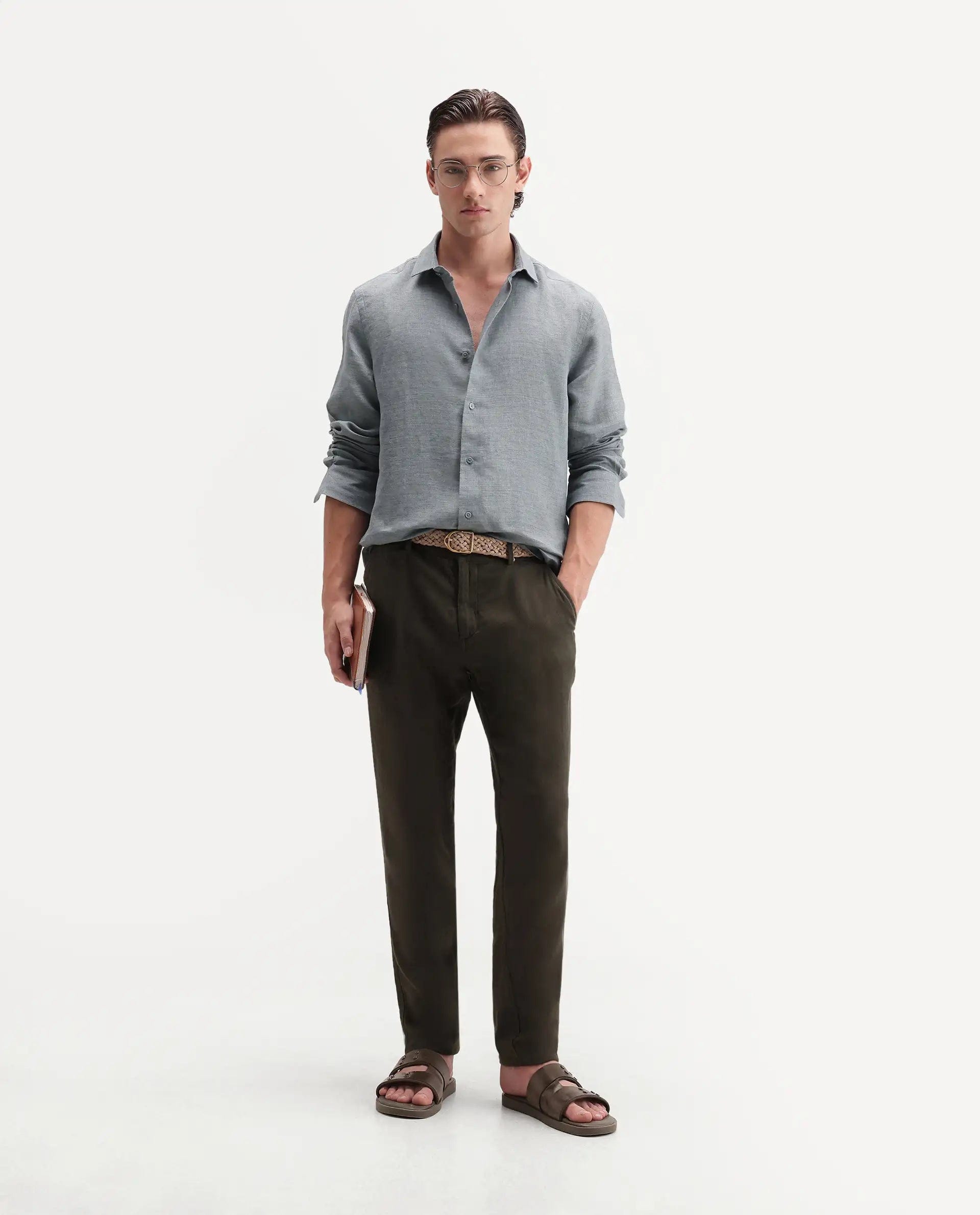 RARE Rabbit Men's Borium Ls - Aw26 Dusky Teal 100% Linen Button Regular Fit Shirt