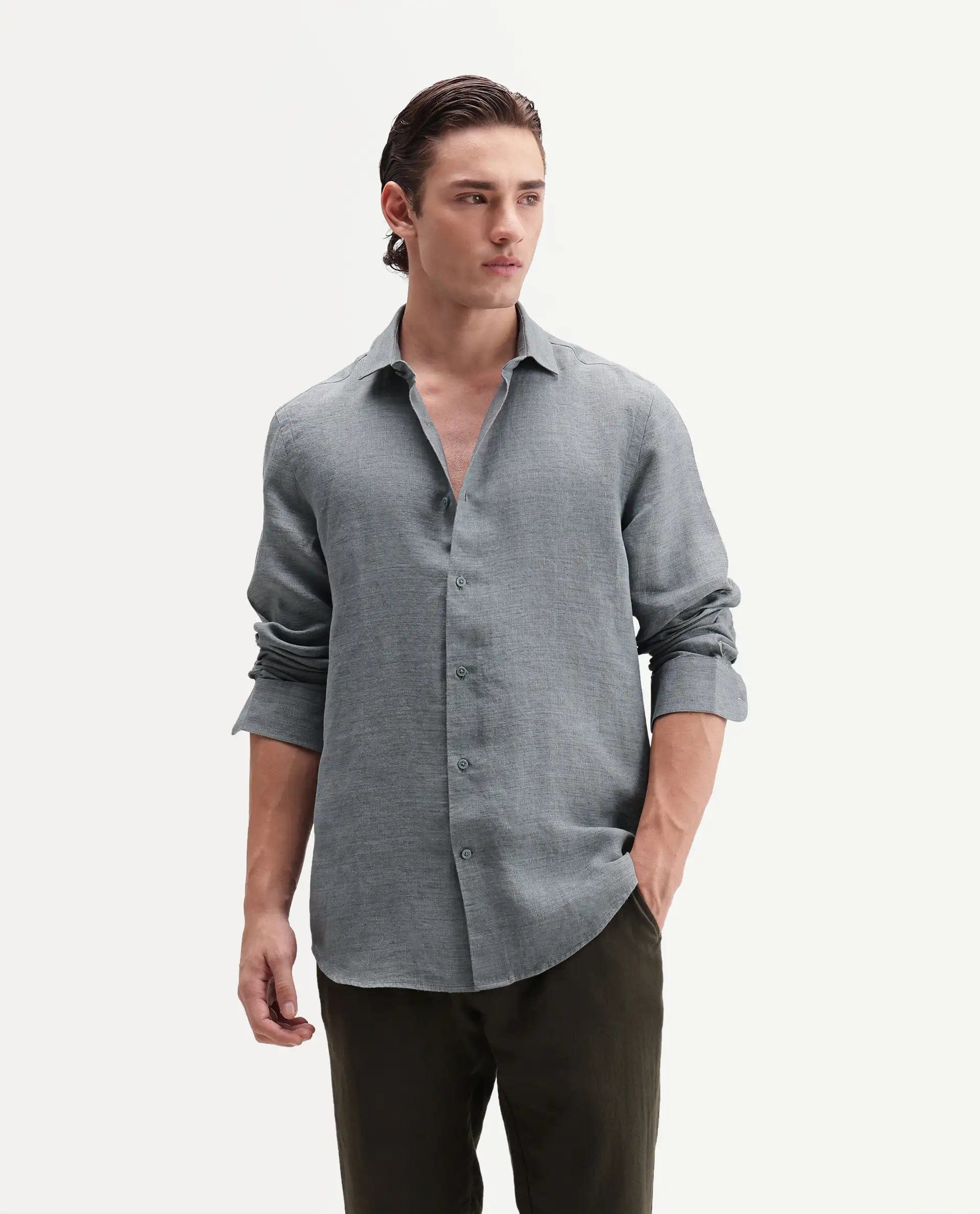 RARE Rabbit Men's Borium Ls - Aw26 Dusky Teal 100% Linen Button Regular Fit Shirt