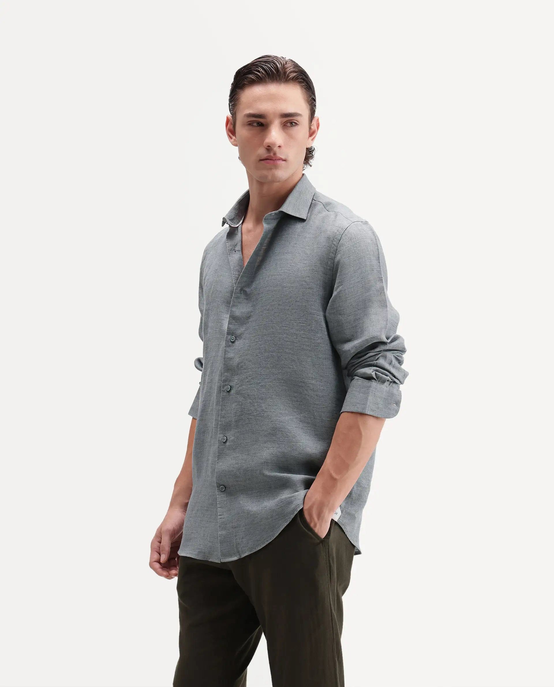 RARE Rabbit Men's Borium Ls - Aw26 Dusky Teal 100% Linen Button Regular Fit Shirt