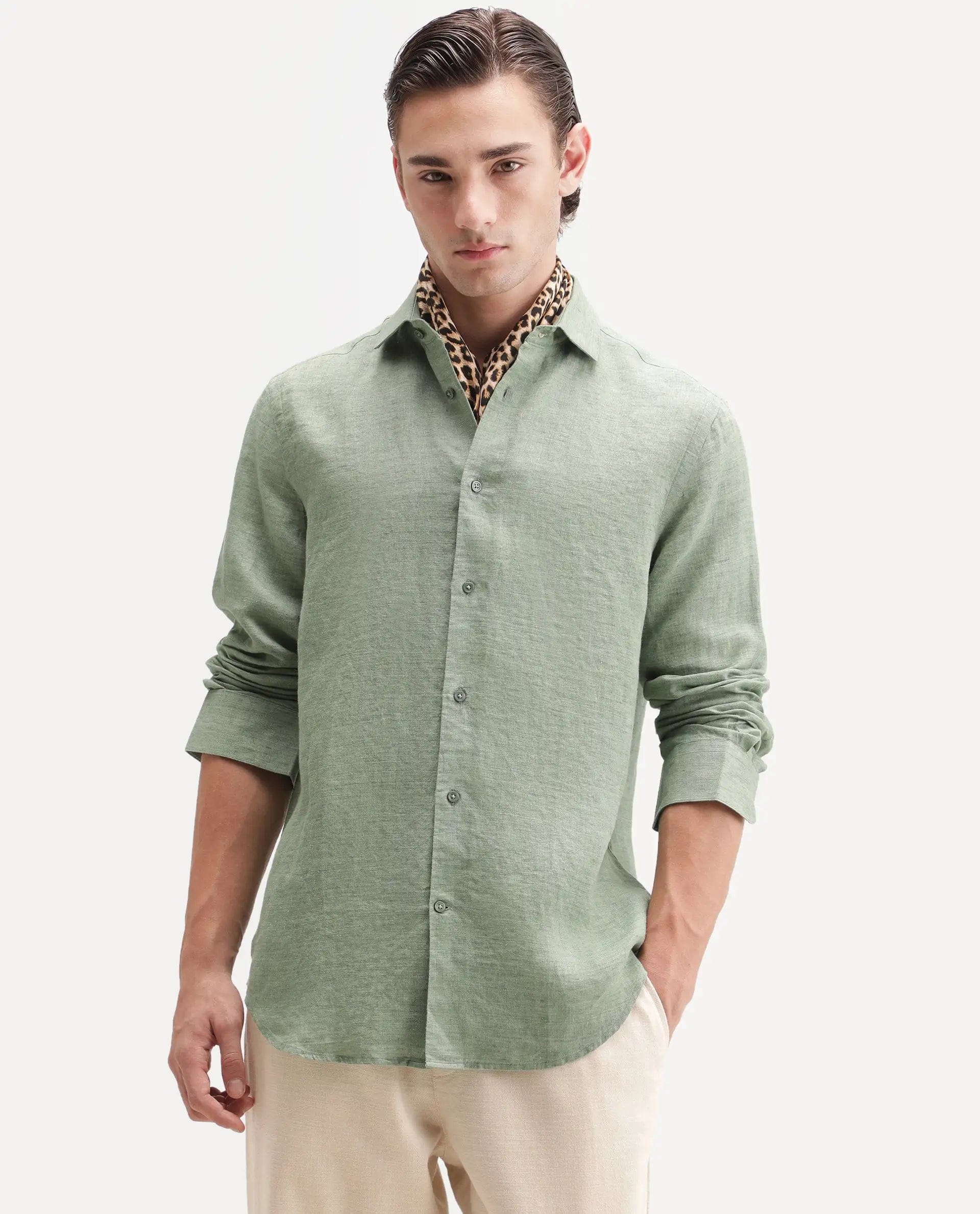 RARE Rabbit Men's Borium Ls - Aw26 Pastel Green 100% Linen Button Regular Fit Shirt