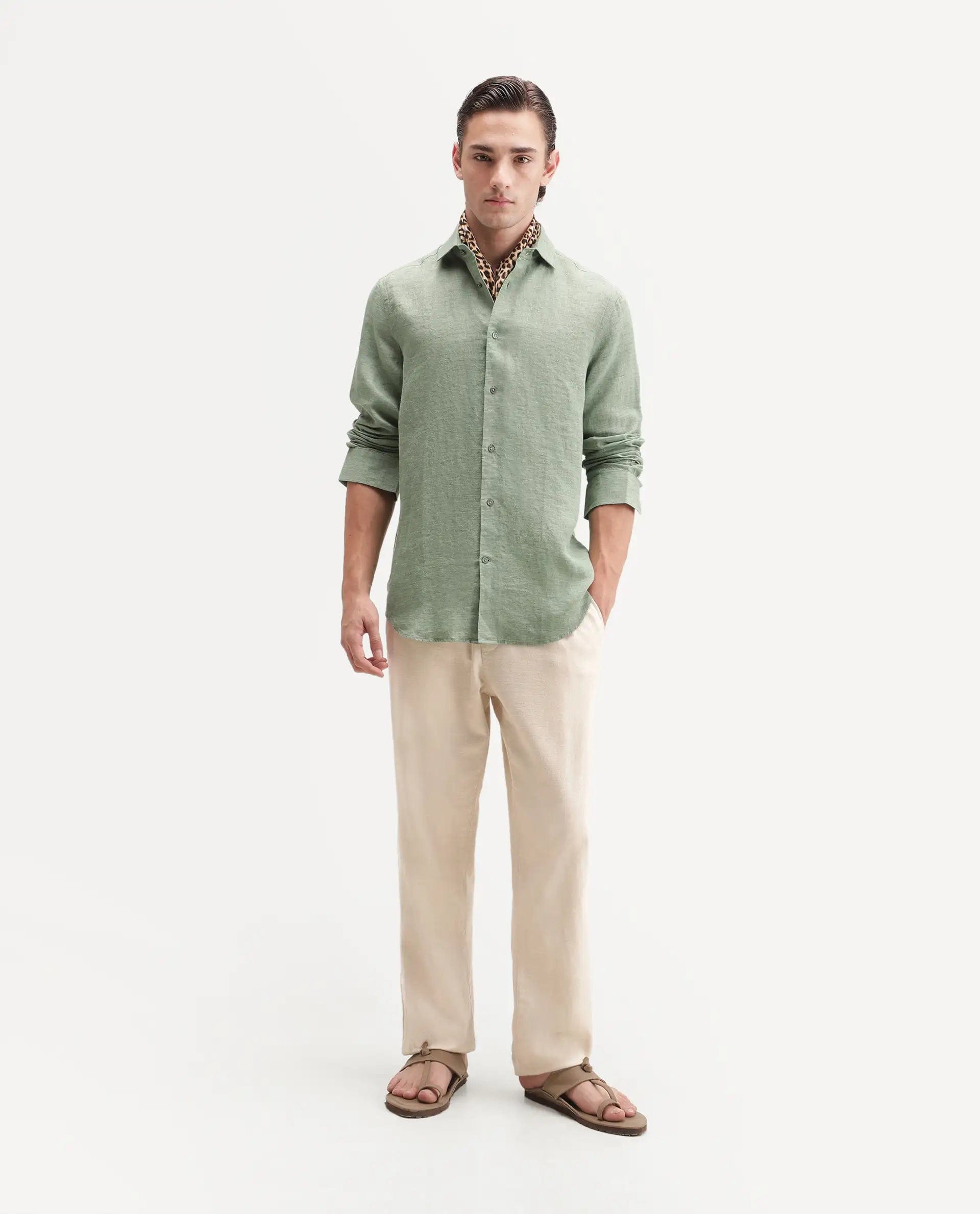 RARE Rabbit Men's Borium Ls - Aw26 Pastel Green 100% Linen Button Regular Fit Shirt