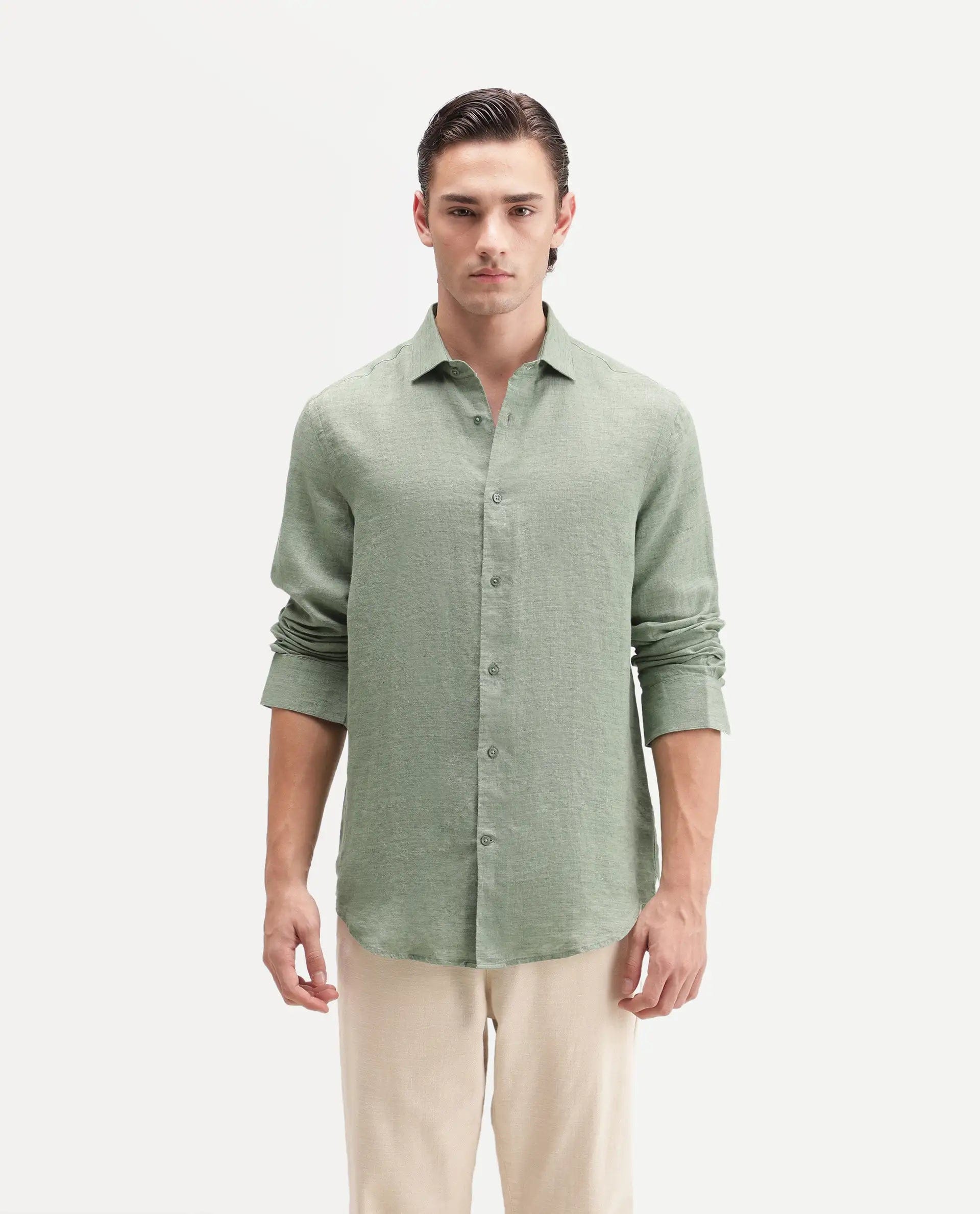 RARE Rabbit Men's Borium Ls - Aw26 Pastel Green 100% Linen Button Regular Fit Shirt
