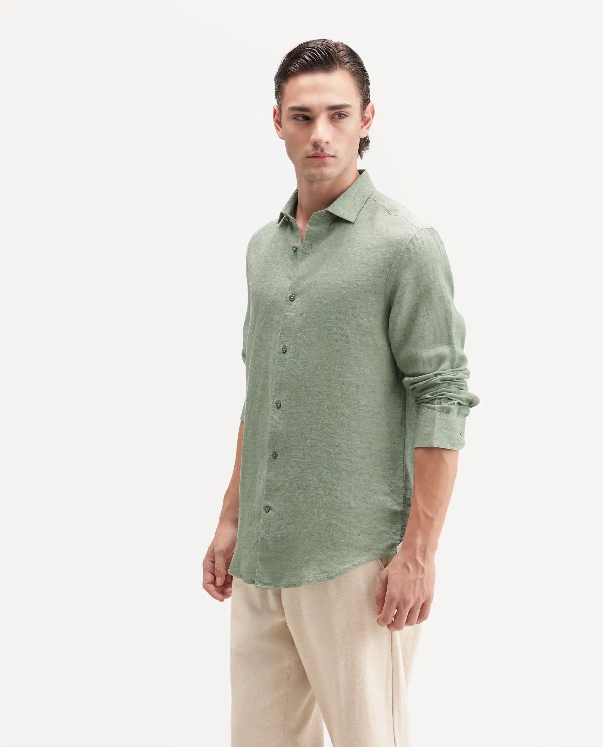 RARE Rabbit Men's Borium Ls - Aw26 Pastel Green 100% Linen Button Regular Fit Shirt