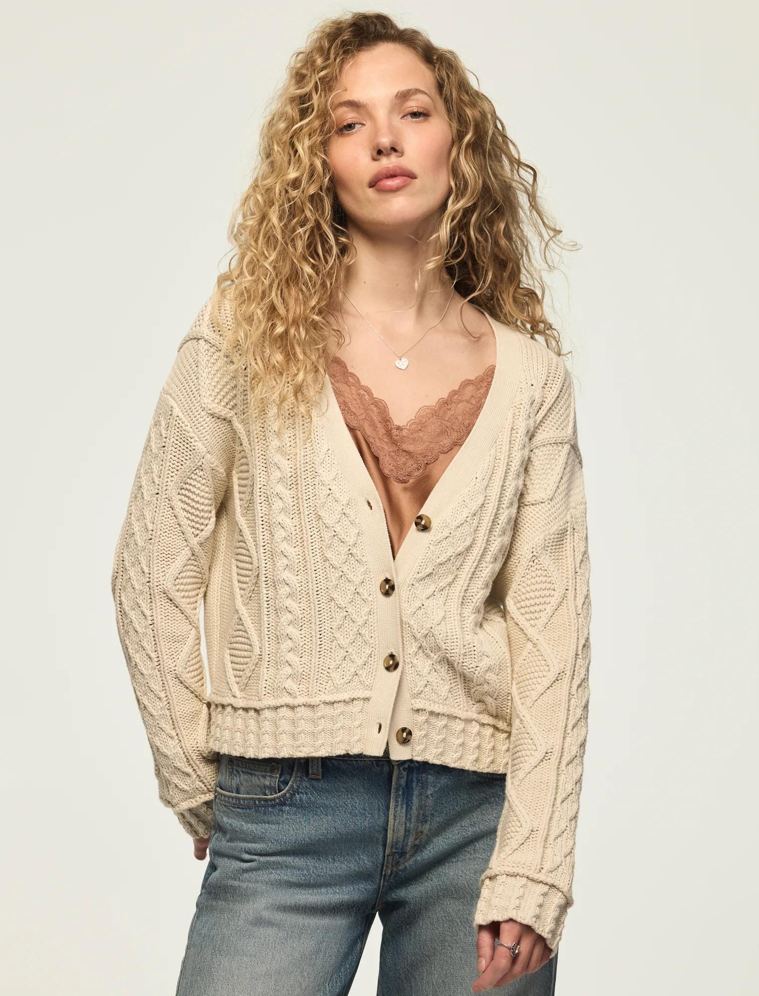 Lucky Brand Women's Boxy Cable Cardigan