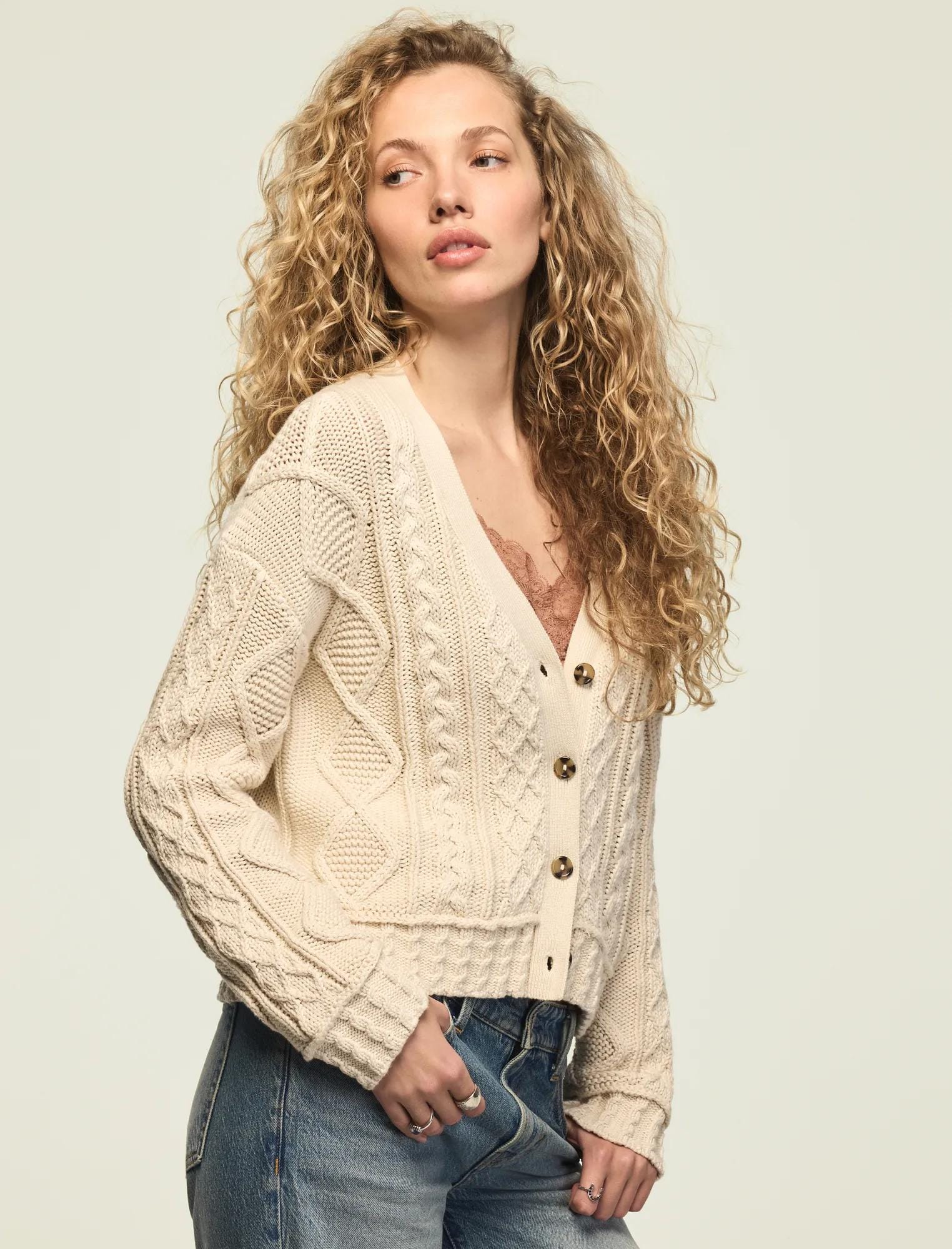 Lucky Brand Women's Boxy Cable Cardigan