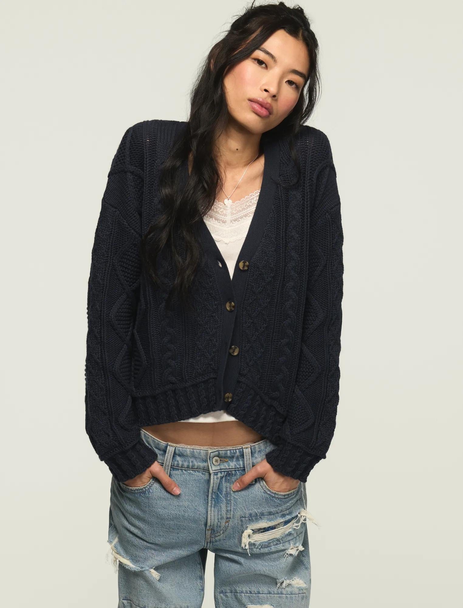 Lucky Brand Women's Boxy Cable Cardigan