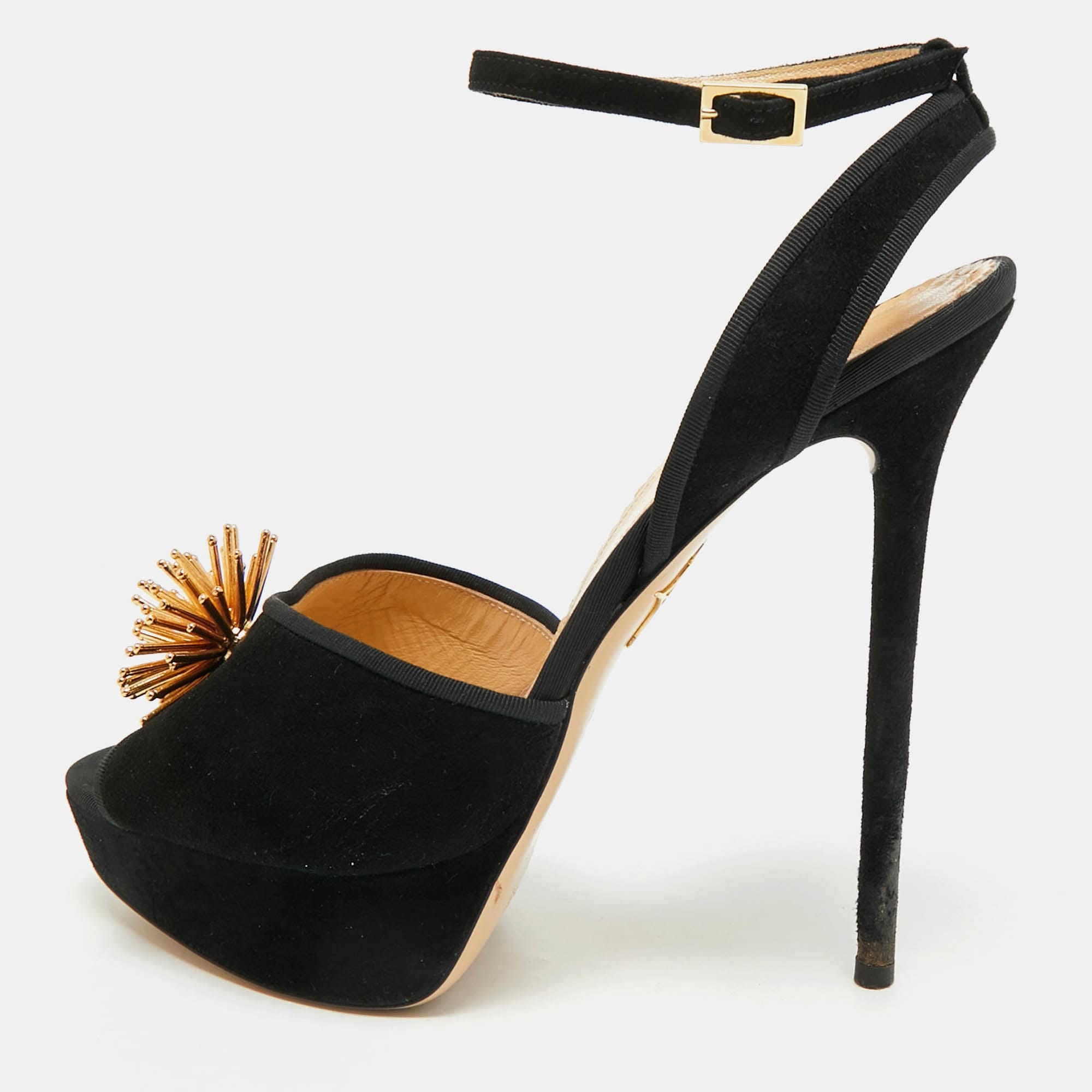 Charlotte Olympia Black Suede Ankle Strap Platform Sandals