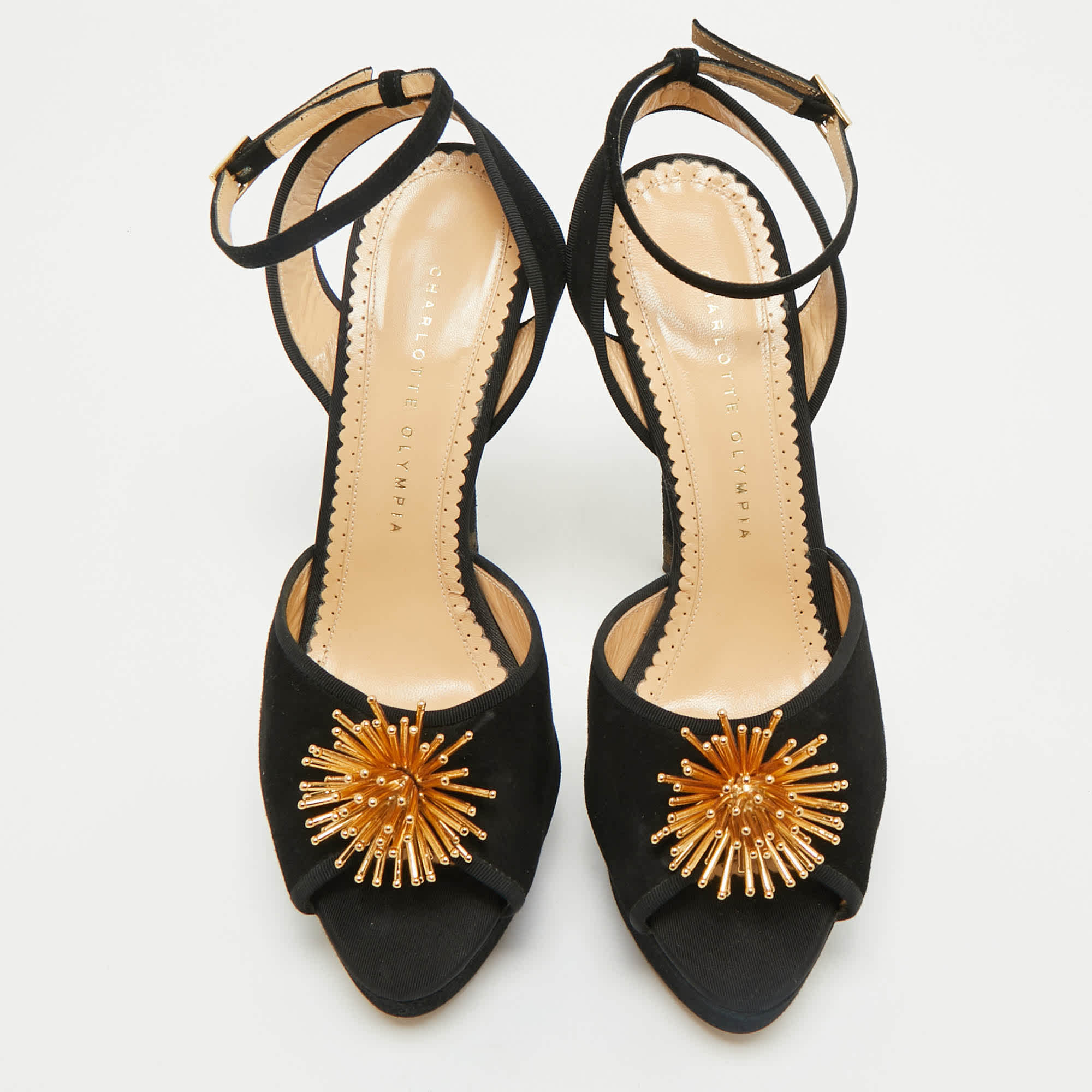 Charlotte Olympia Black Suede Ankle Strap Platform Sandals