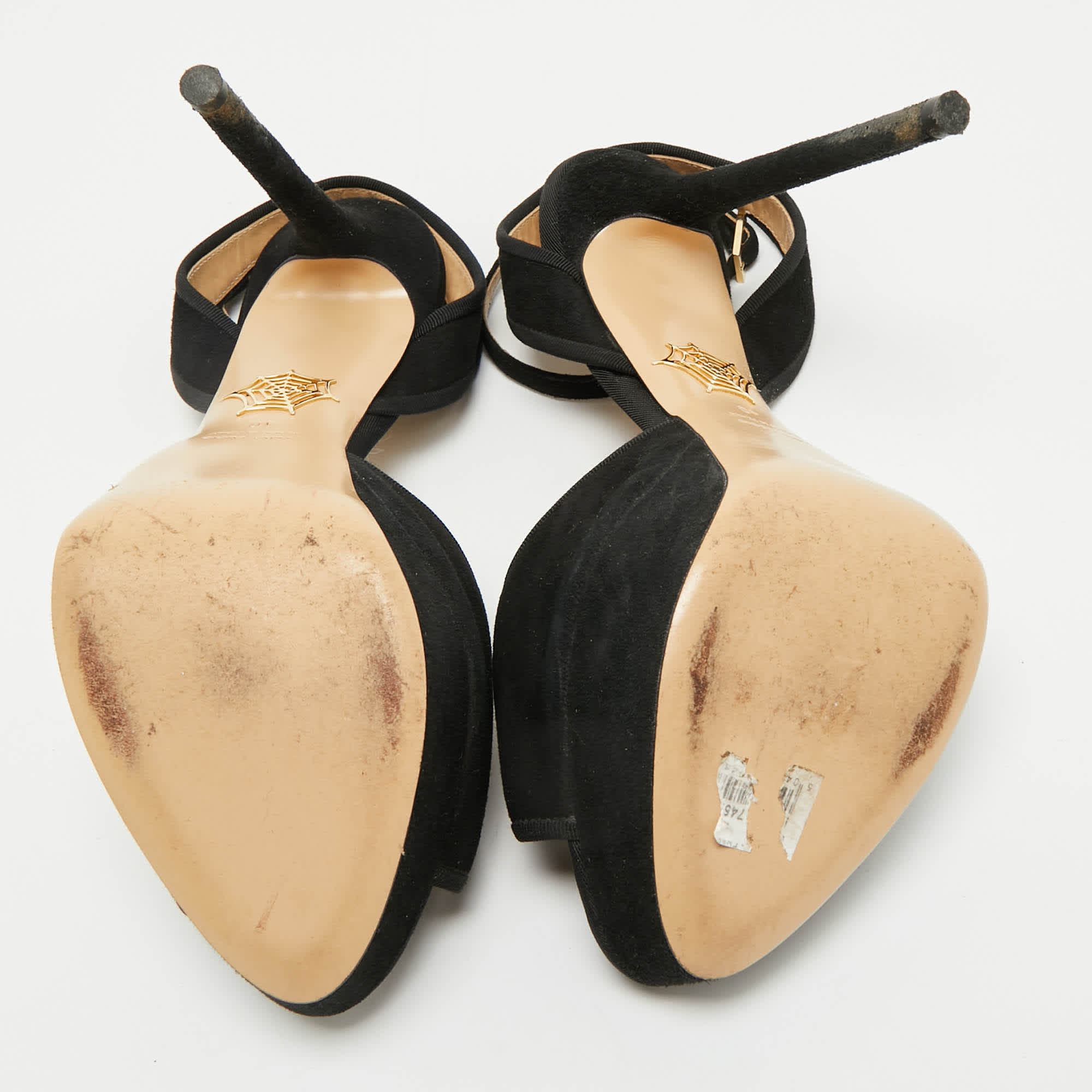 Charlotte Olympia Black Suede Ankle Strap Platform Sandals
