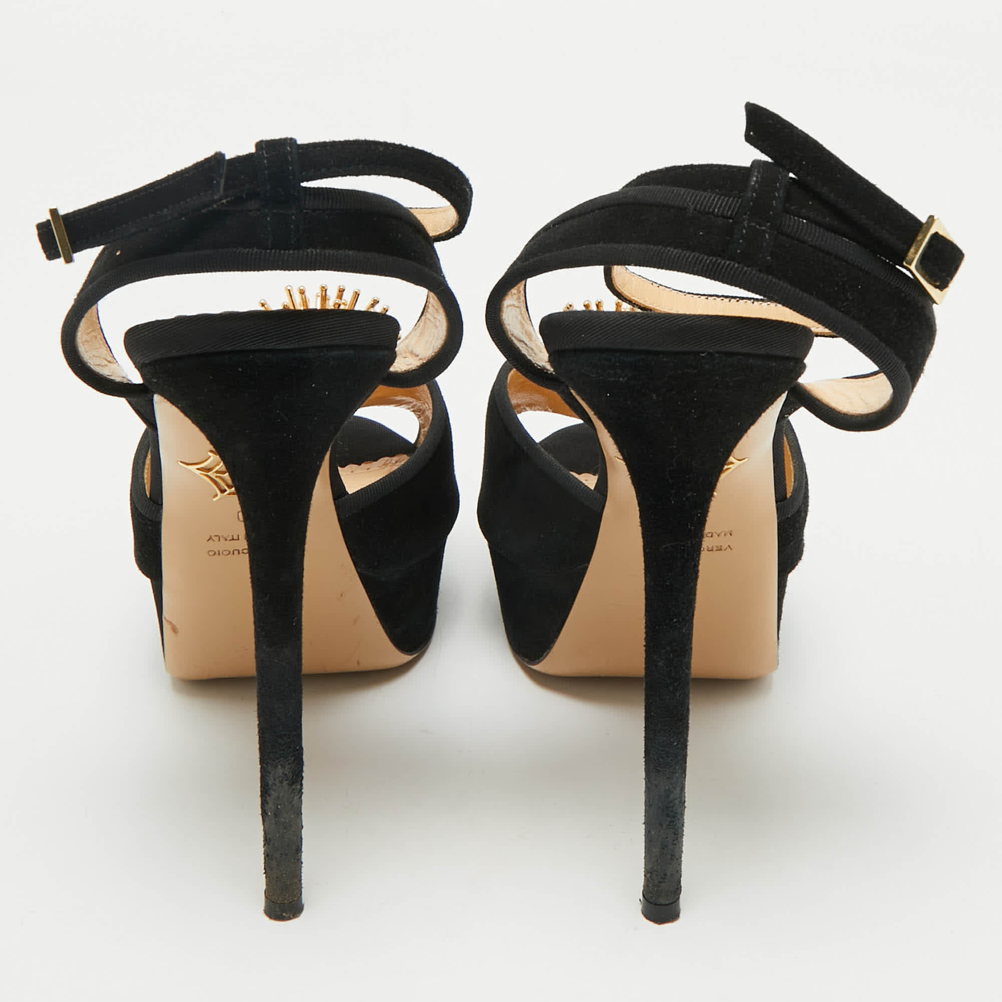 Charlotte Olympia Black Suede Ankle Strap Platform Sandals