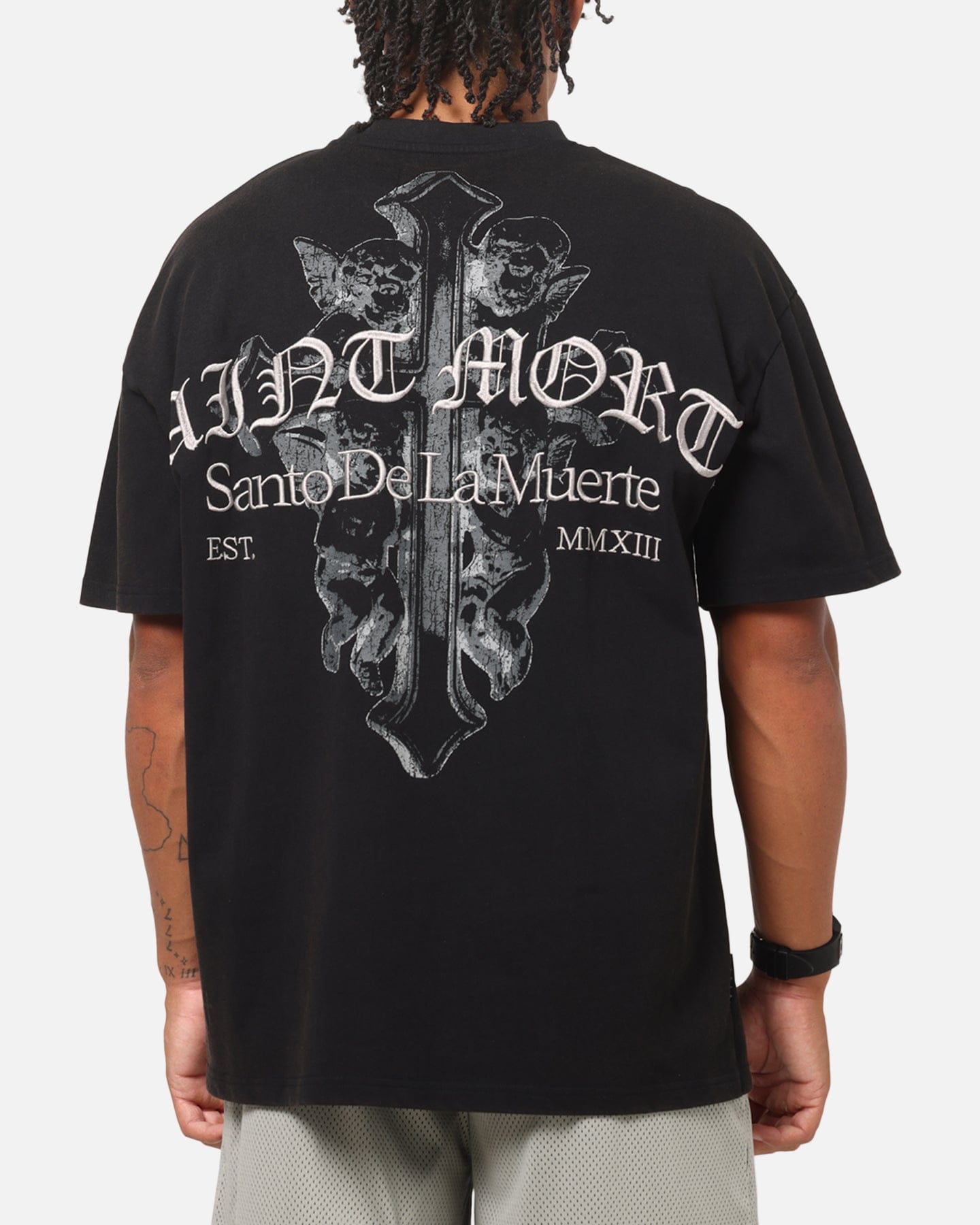 Saint Morta The Cross Boxy T - Shirt Black Acidwash