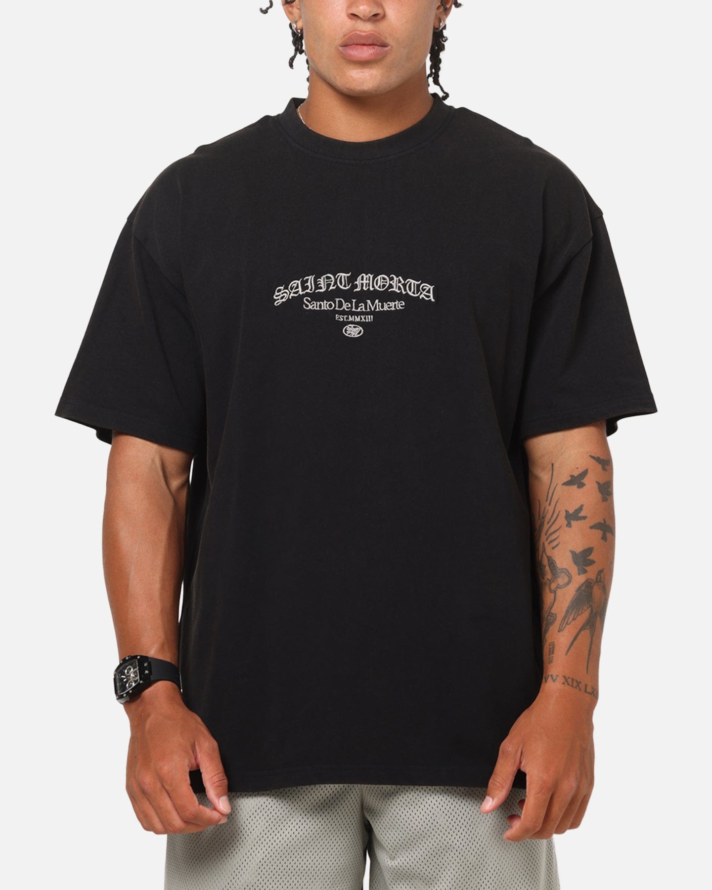 Saint Morta The Cross Boxy T - Shirt Black Acidwash