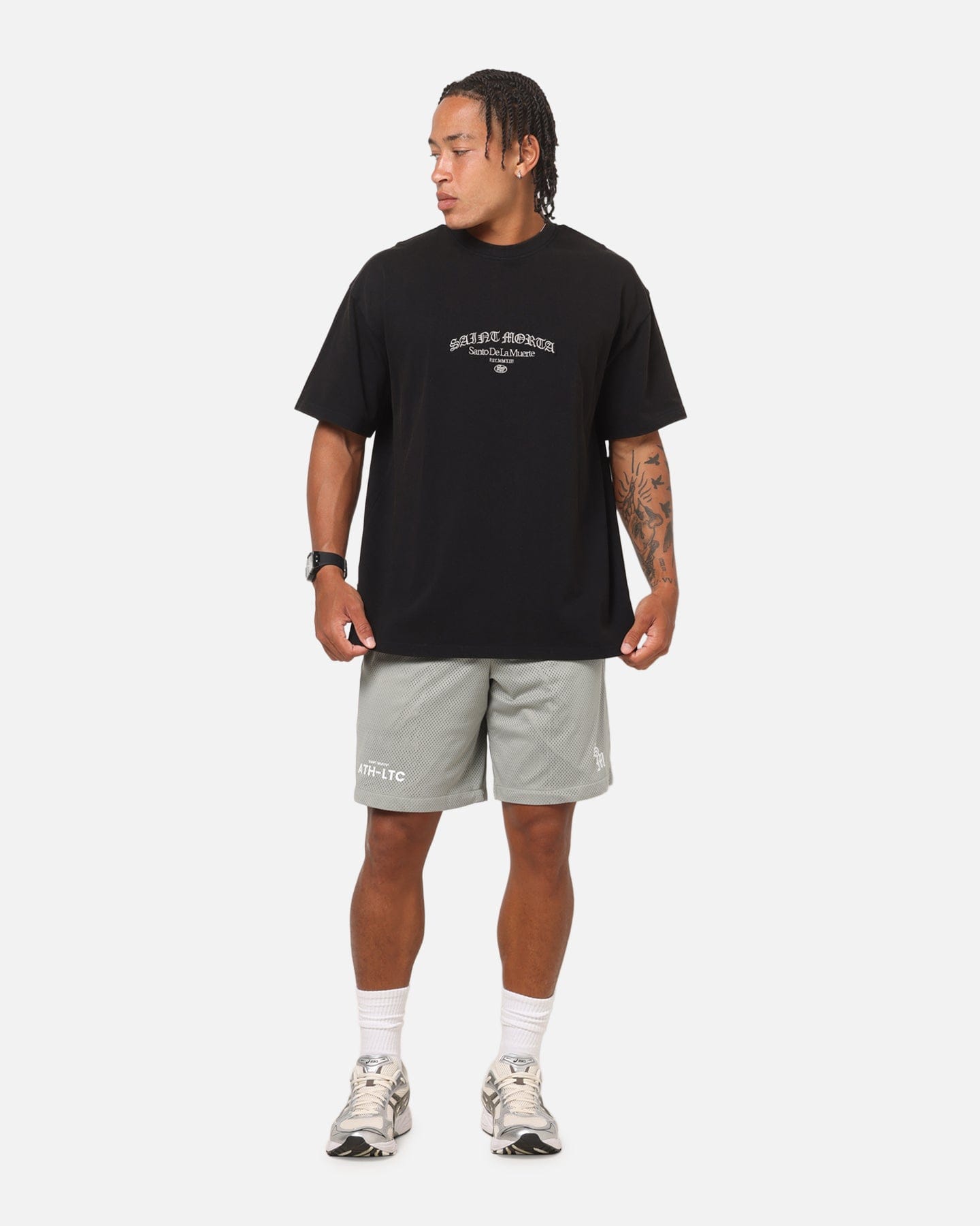 Saint Morta The Cross Boxy T - Shirt Black Acidwash