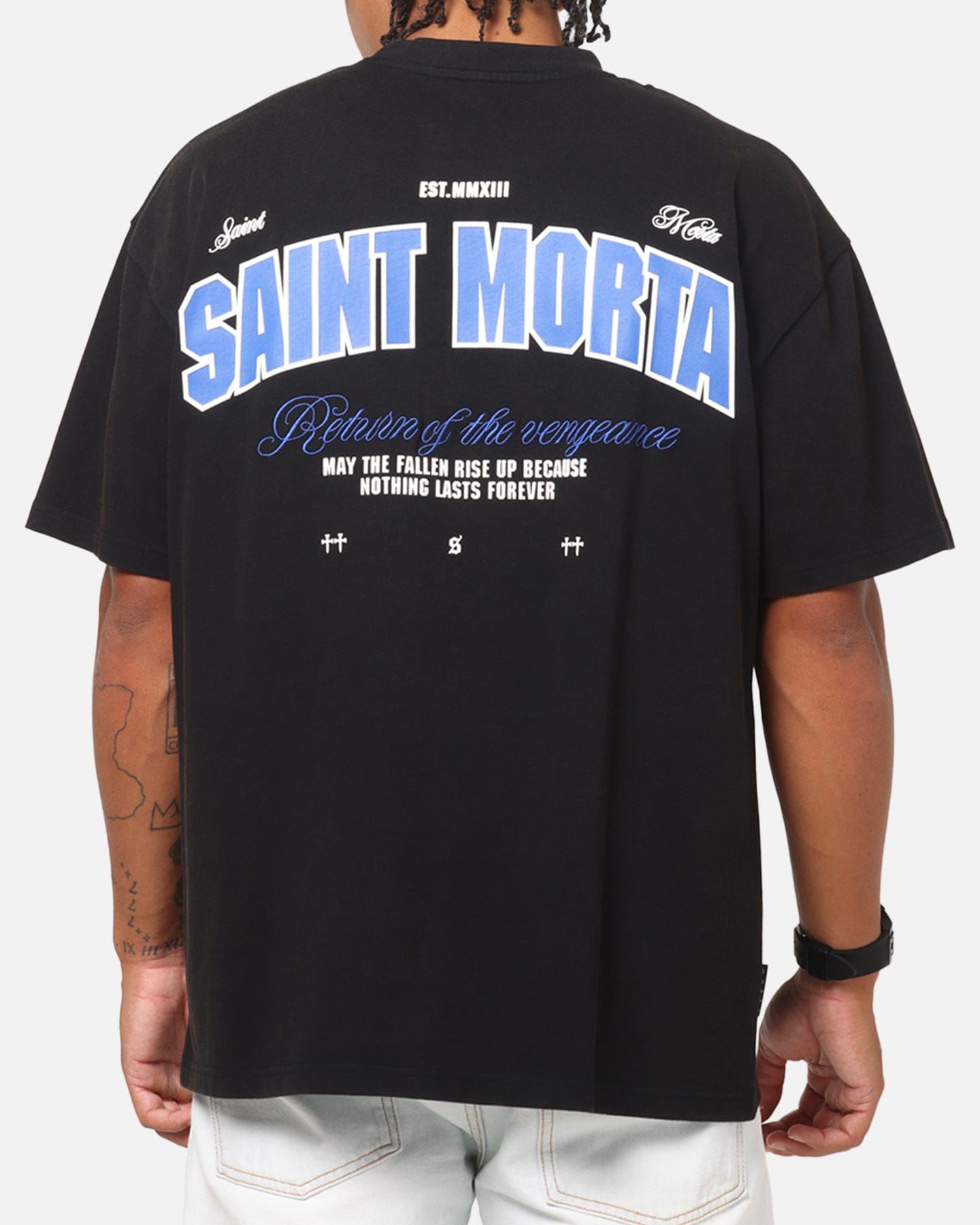 Saint Morta Rise Up Boxy T - Shirt Black Acidwash